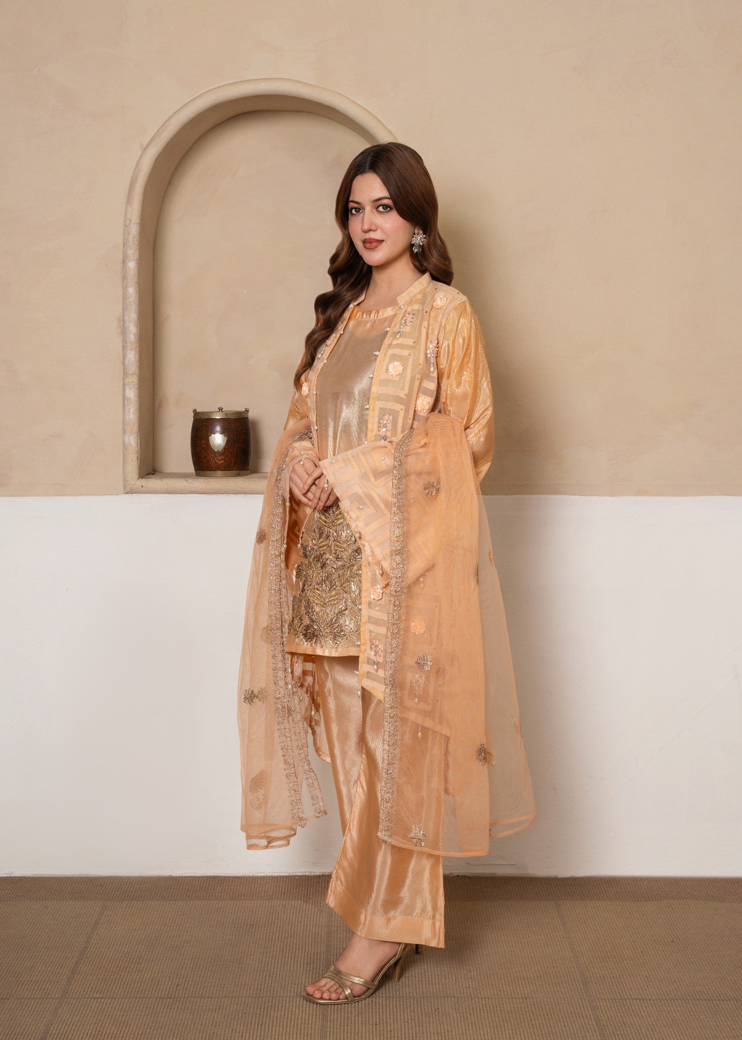 kattan silk Gown in Peach orange
