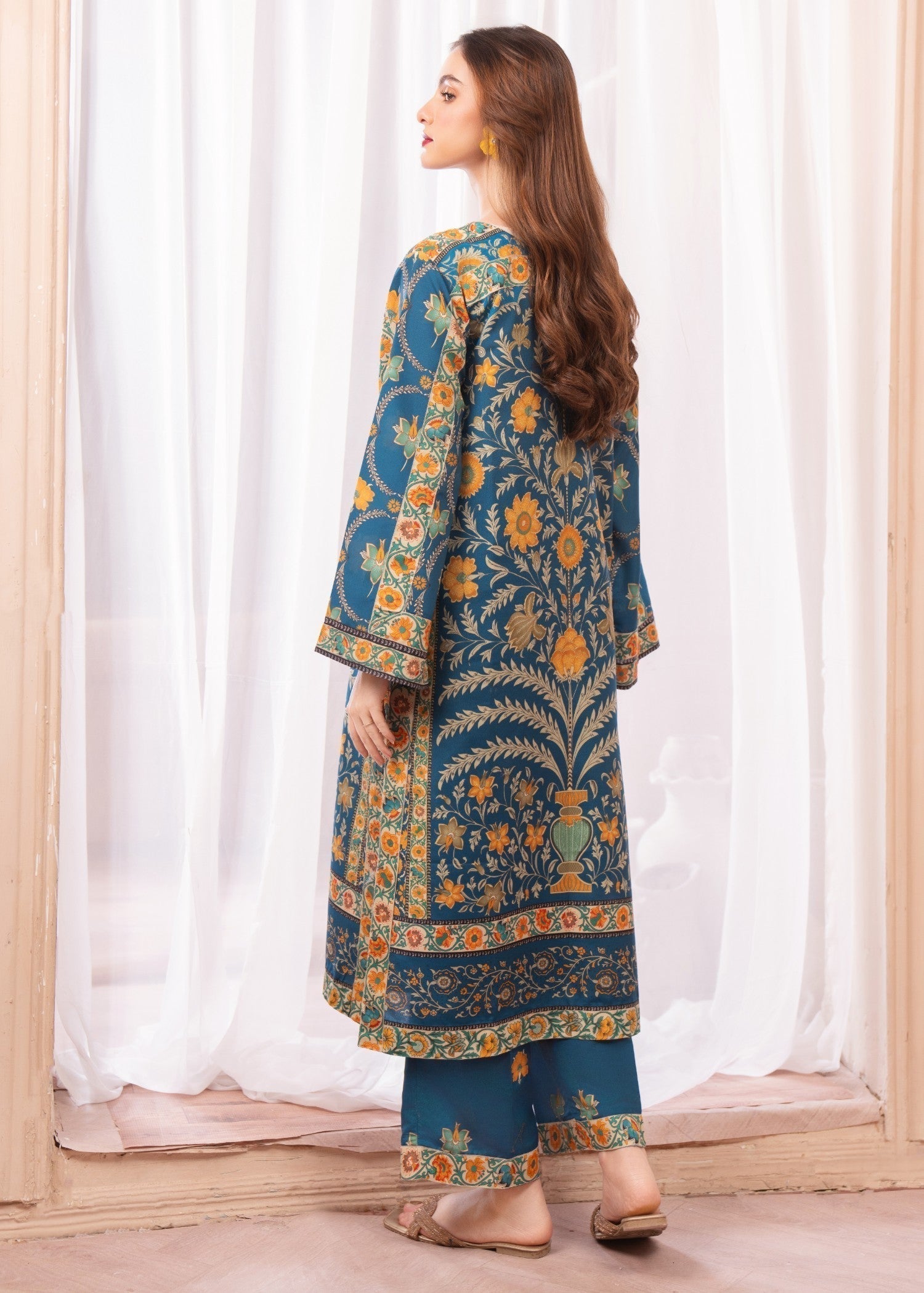 silk finish lawn Kurta Set in Teal