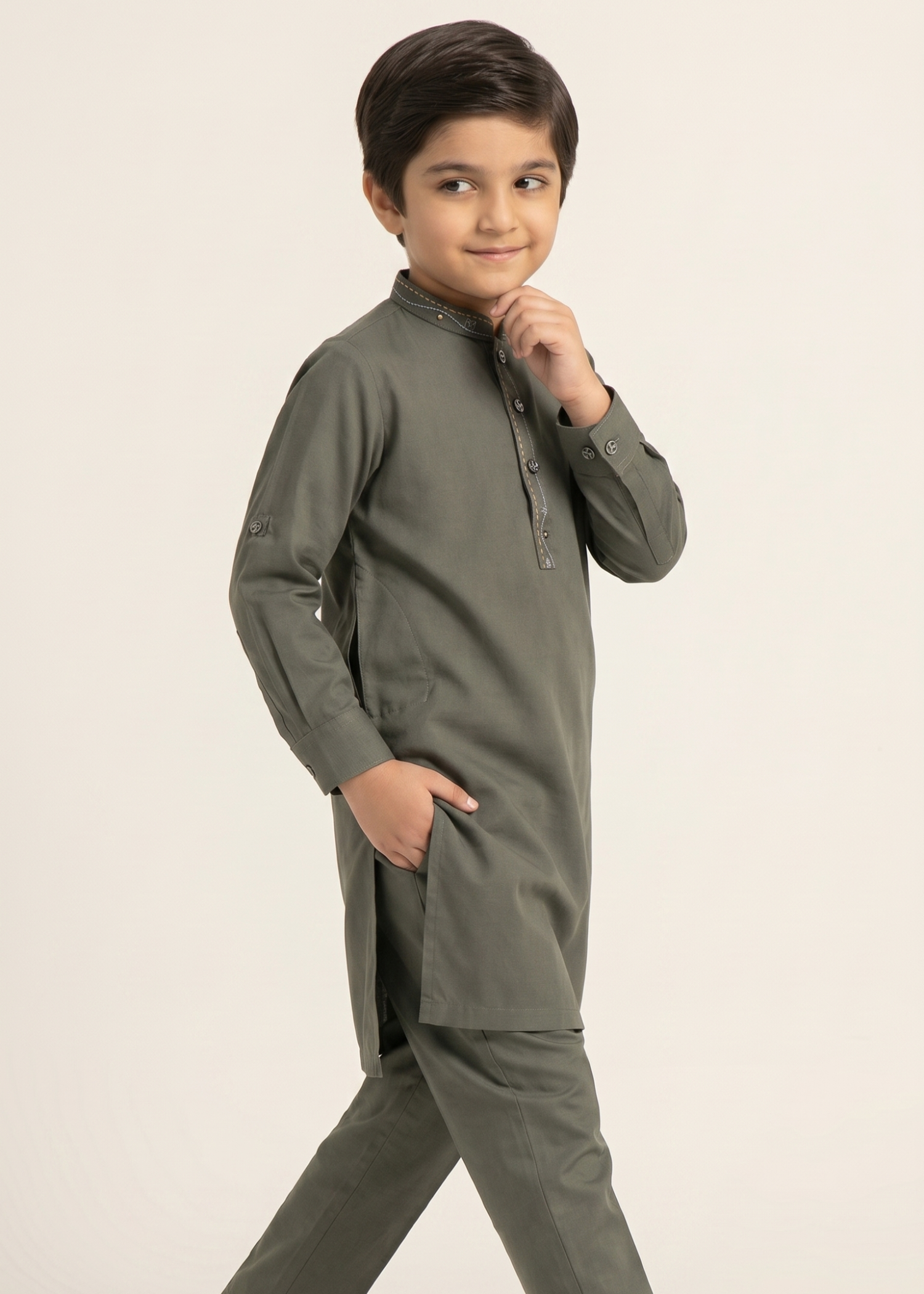 wash & wear Kurta Set in Battleship grey