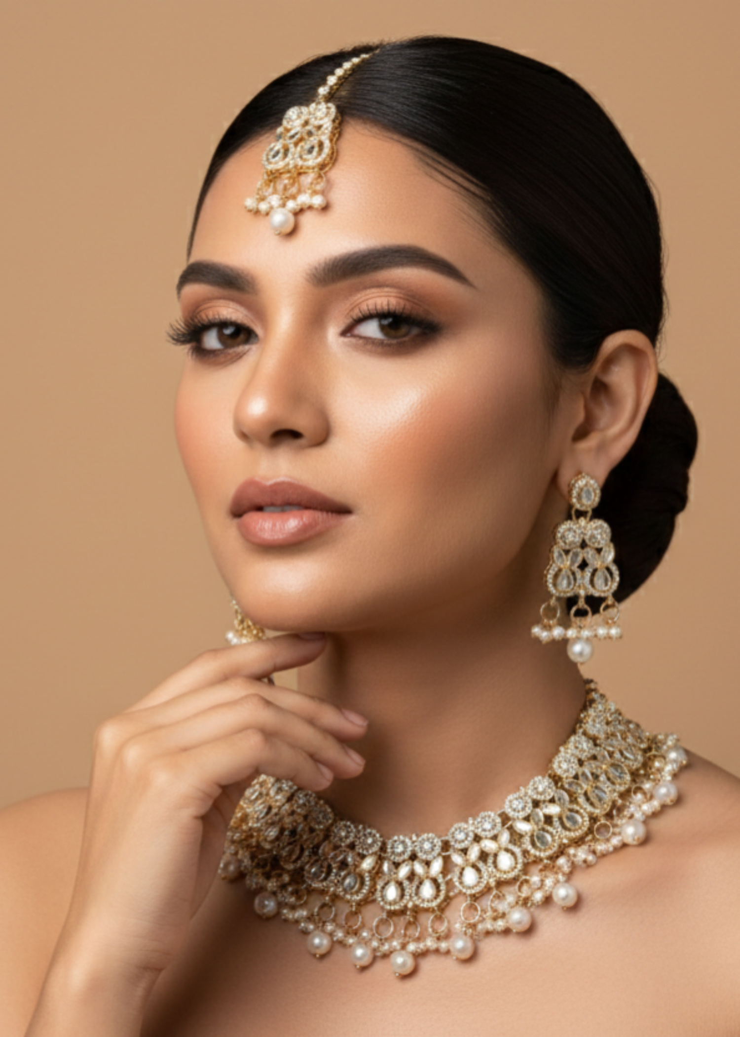 Jewelry Set in Pearl white, champagne Color by - Trendy Women Jewelry Set DMU0188