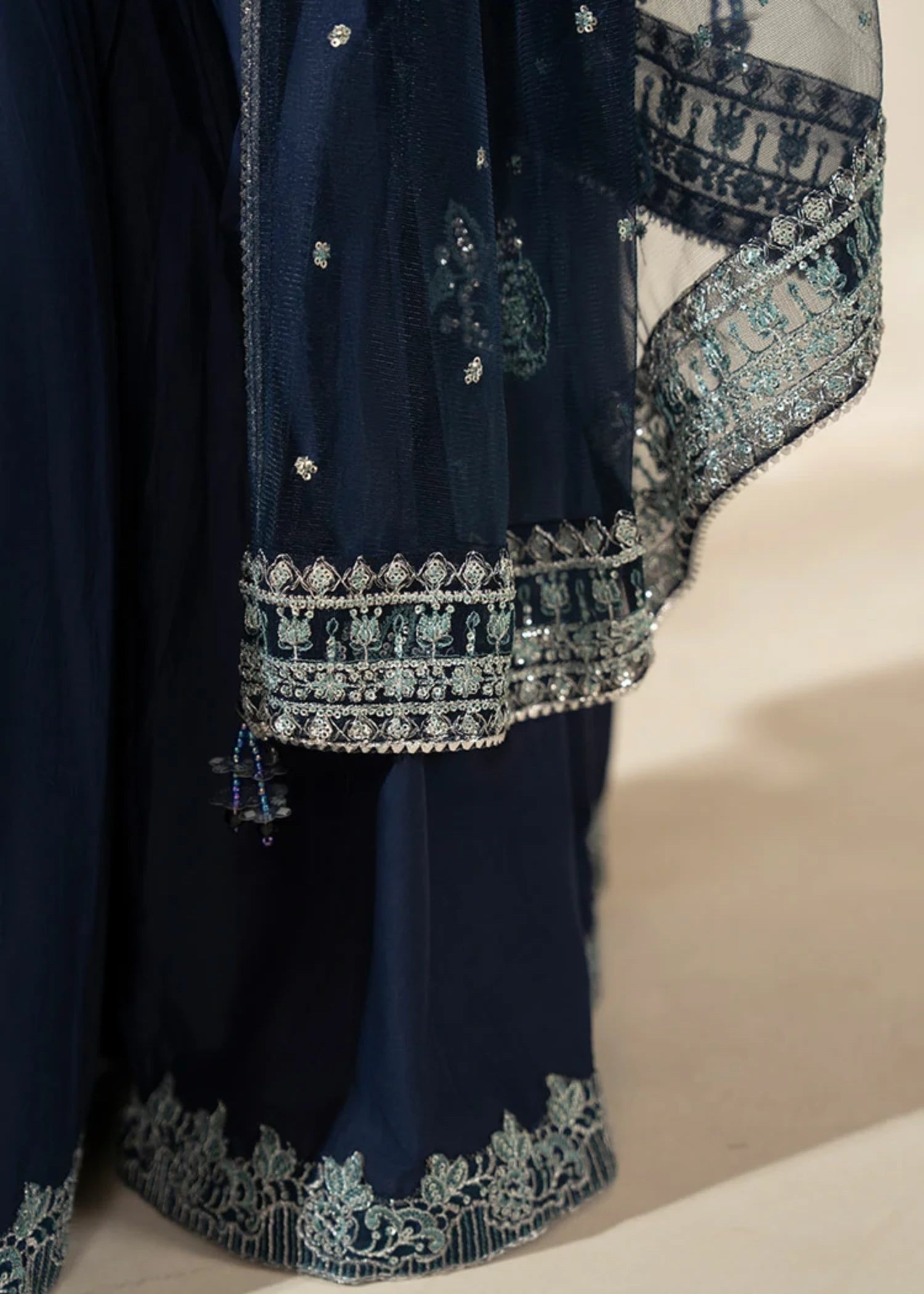 cambric Gharara in Navy blue