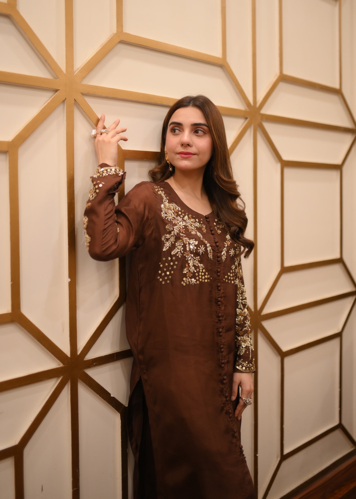 tussar silk Kurta Set in Chocolate brown