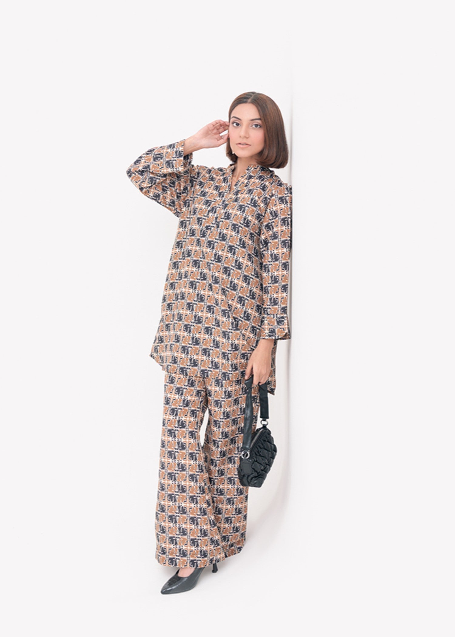 silk finish lawn Co ord Sets in Bistre brown