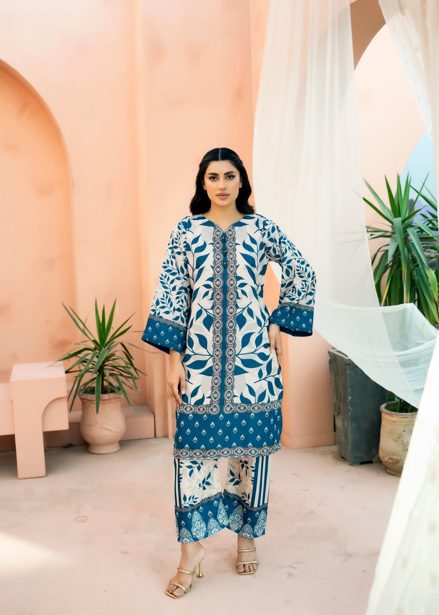 poly lawn Co Ord Sets in Beige, steel blue