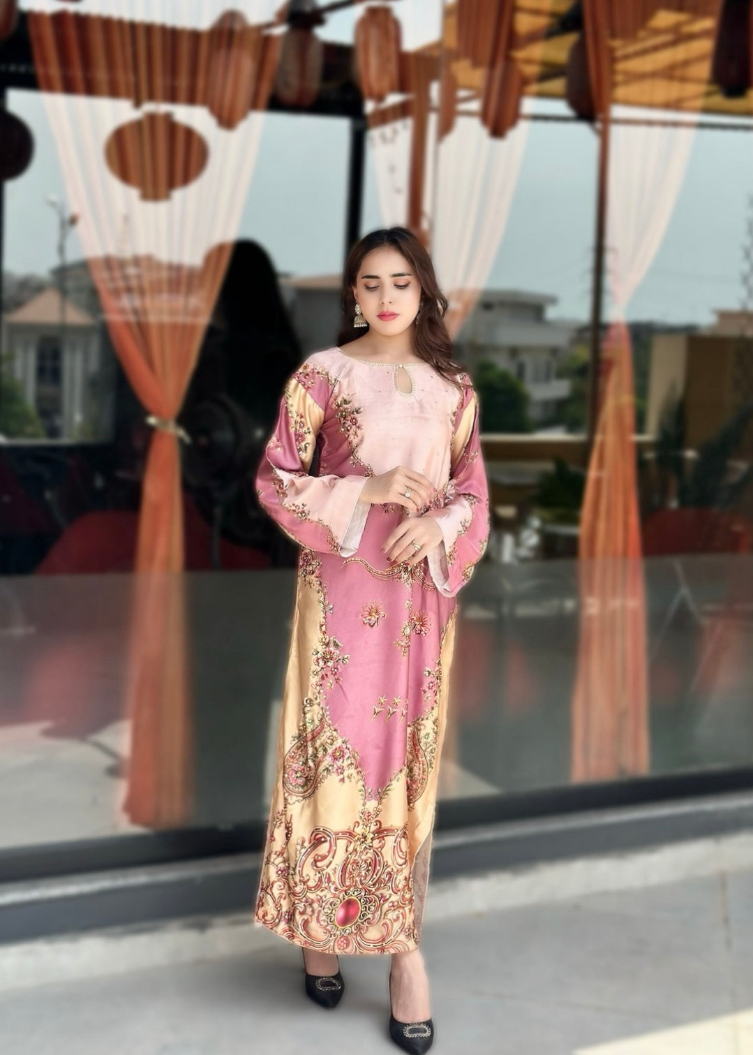 pk charmuse silk Kaftan in Mauve pink, champagne, blush