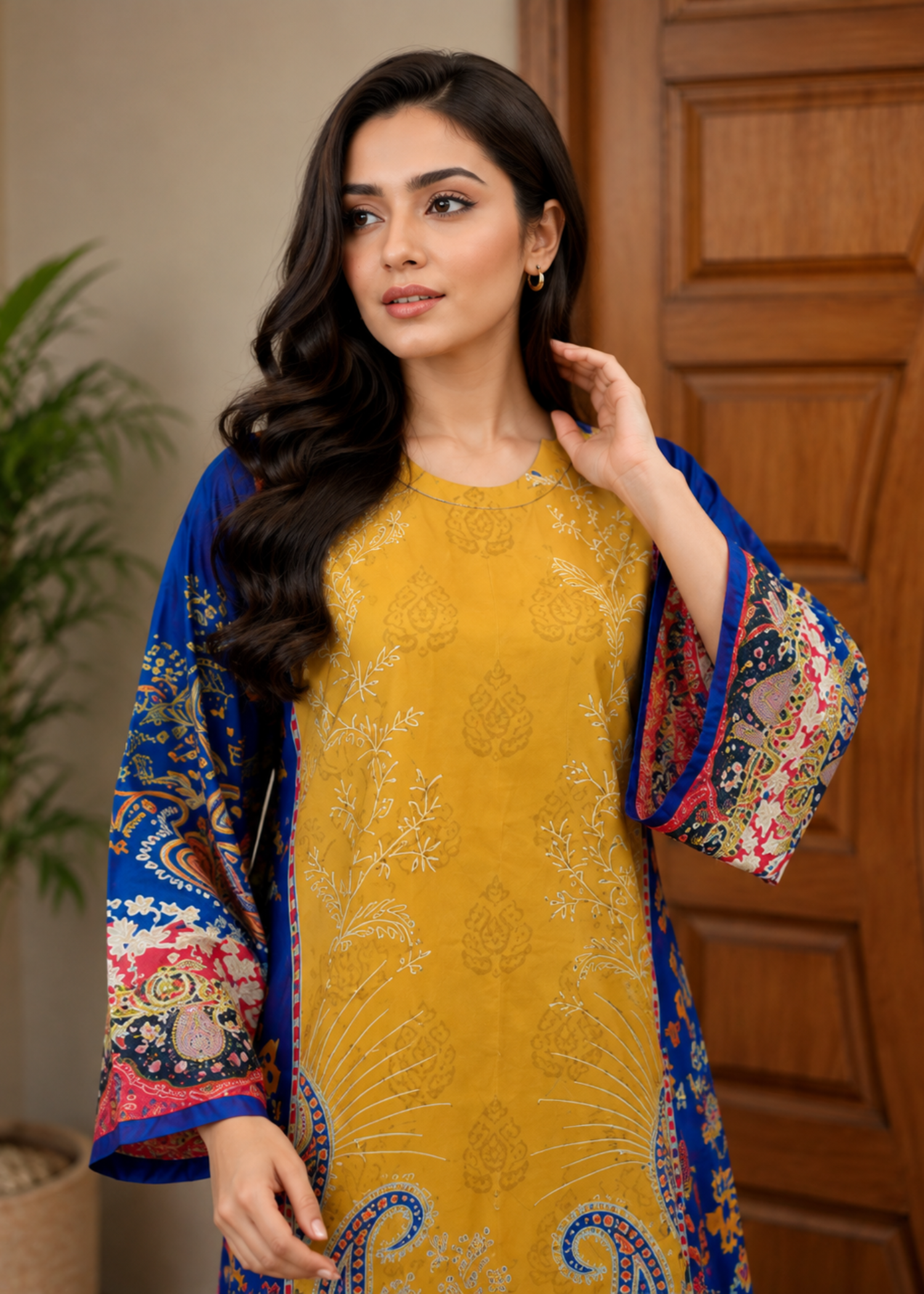 silk charmeuse Kaftan in Mellow yellow