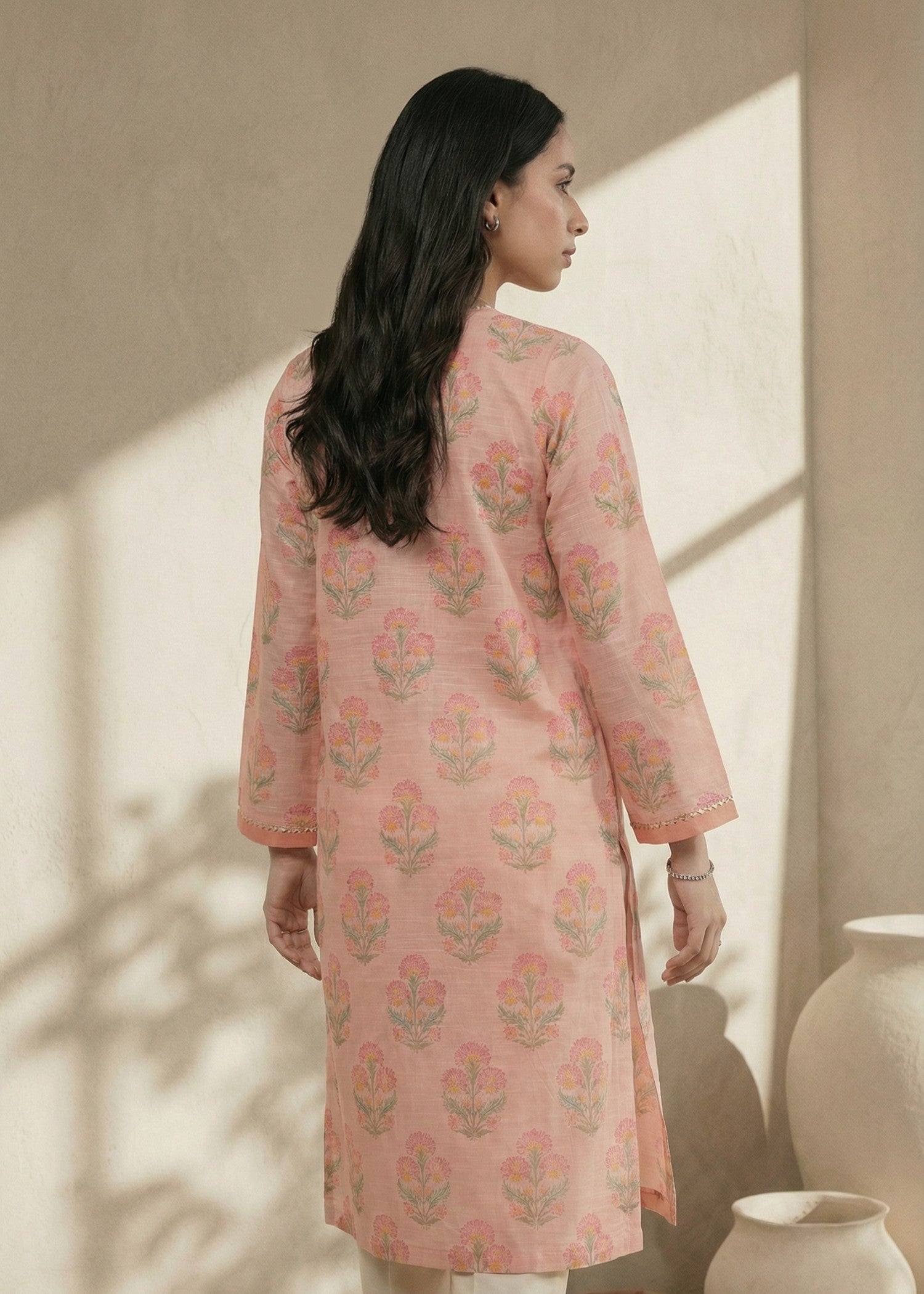 textured lawn Kurti in Pink