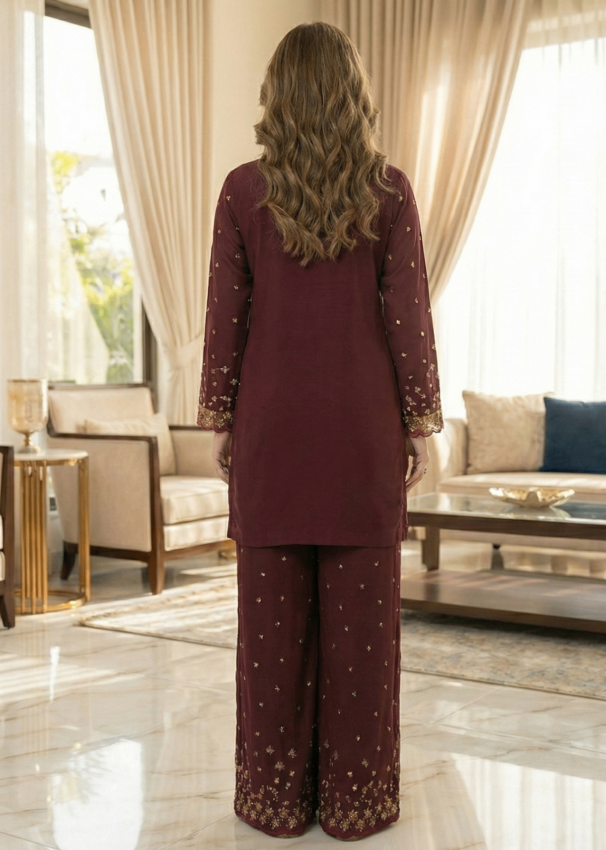 raw silk Kurta Set in Burgundy