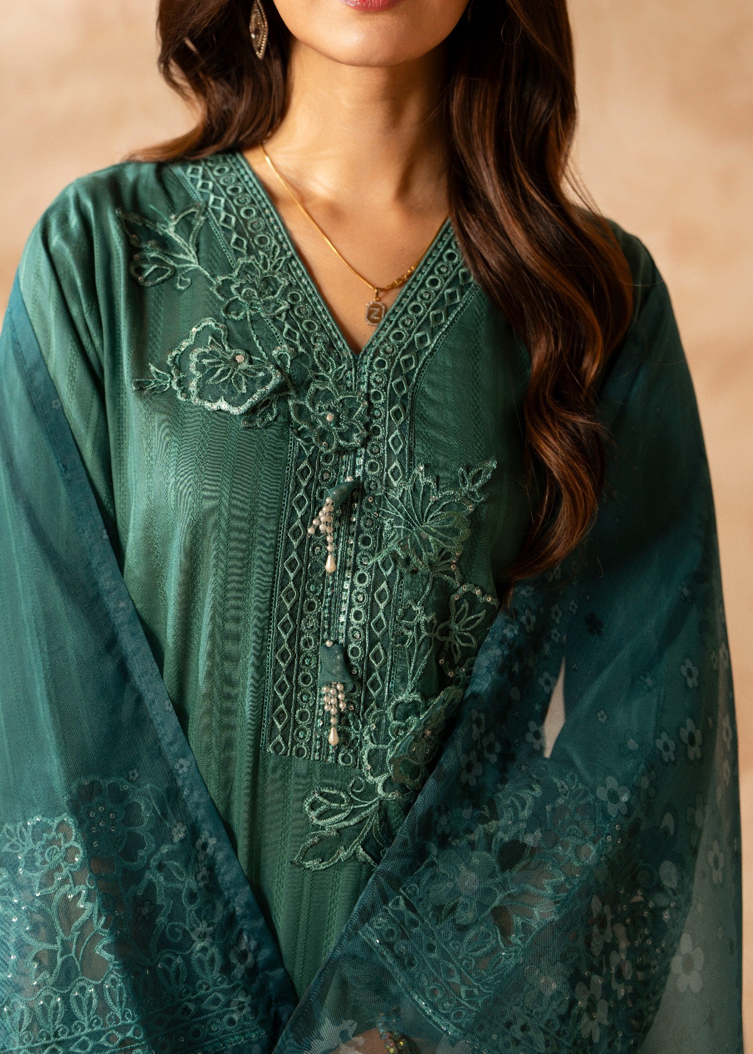 blended linen Kurta Set in Green