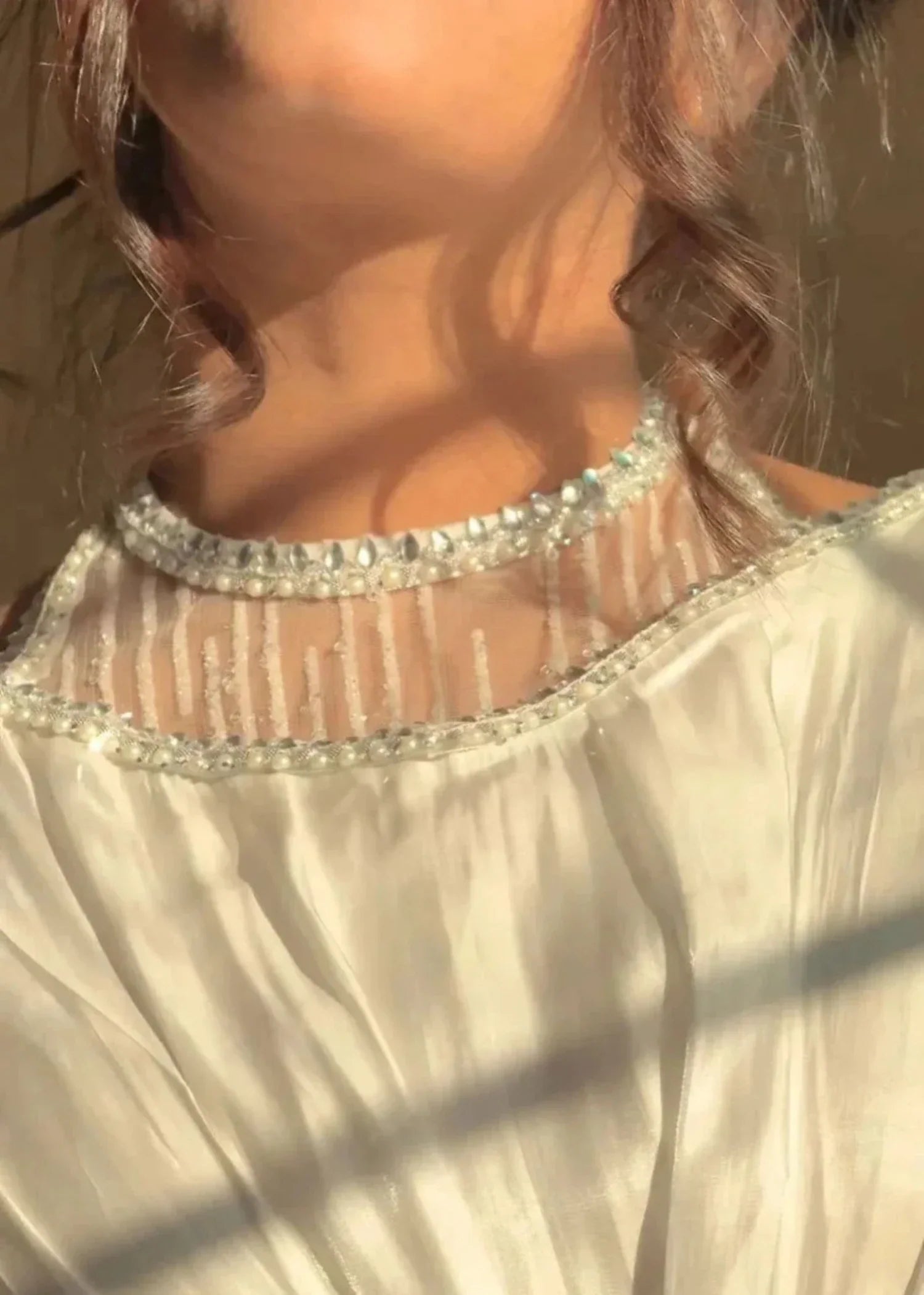 korean raw silk Kaftan in White