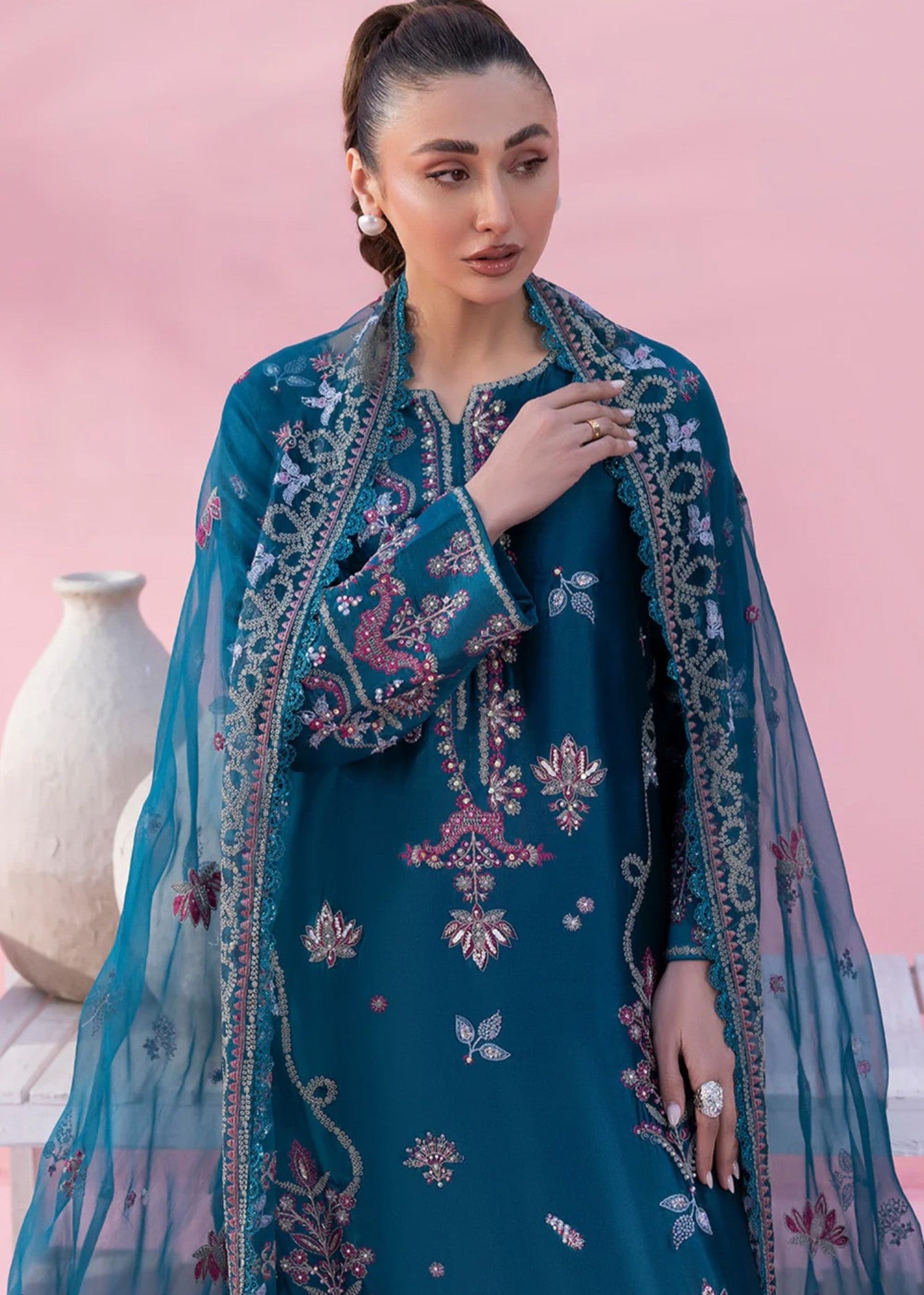 cotton silk Kurta Set in Ocean blue