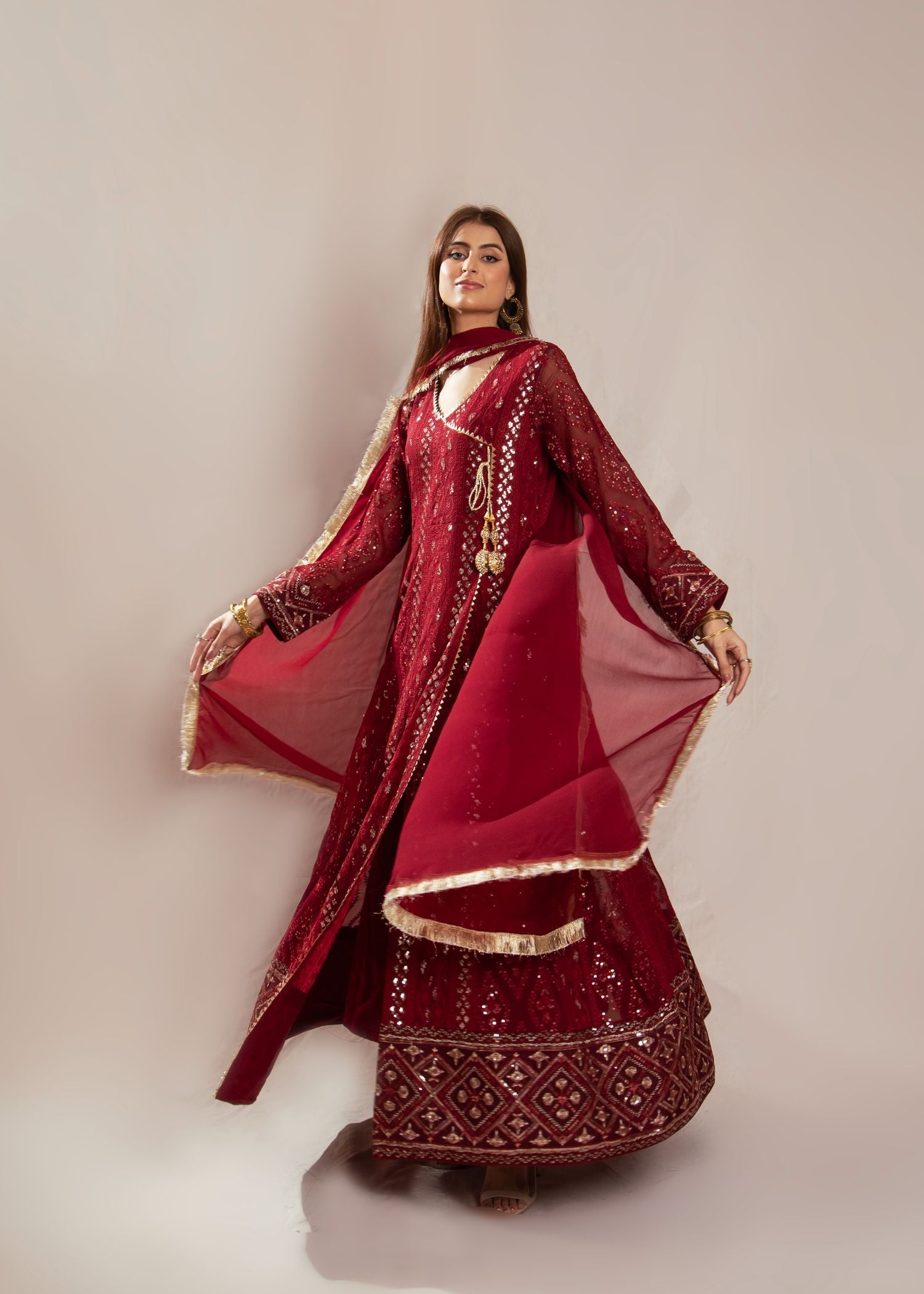 chiffon Angrakha in Maroon