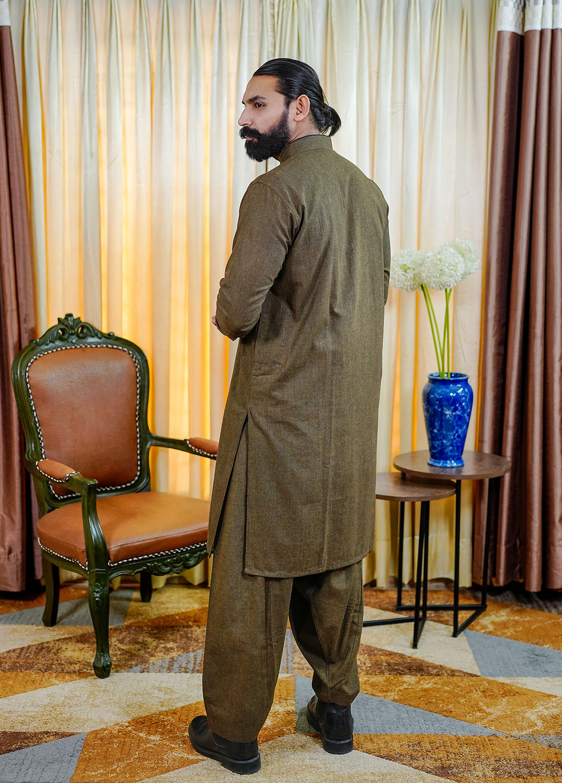 woolen karandi Shalwar Kameez in Brown
