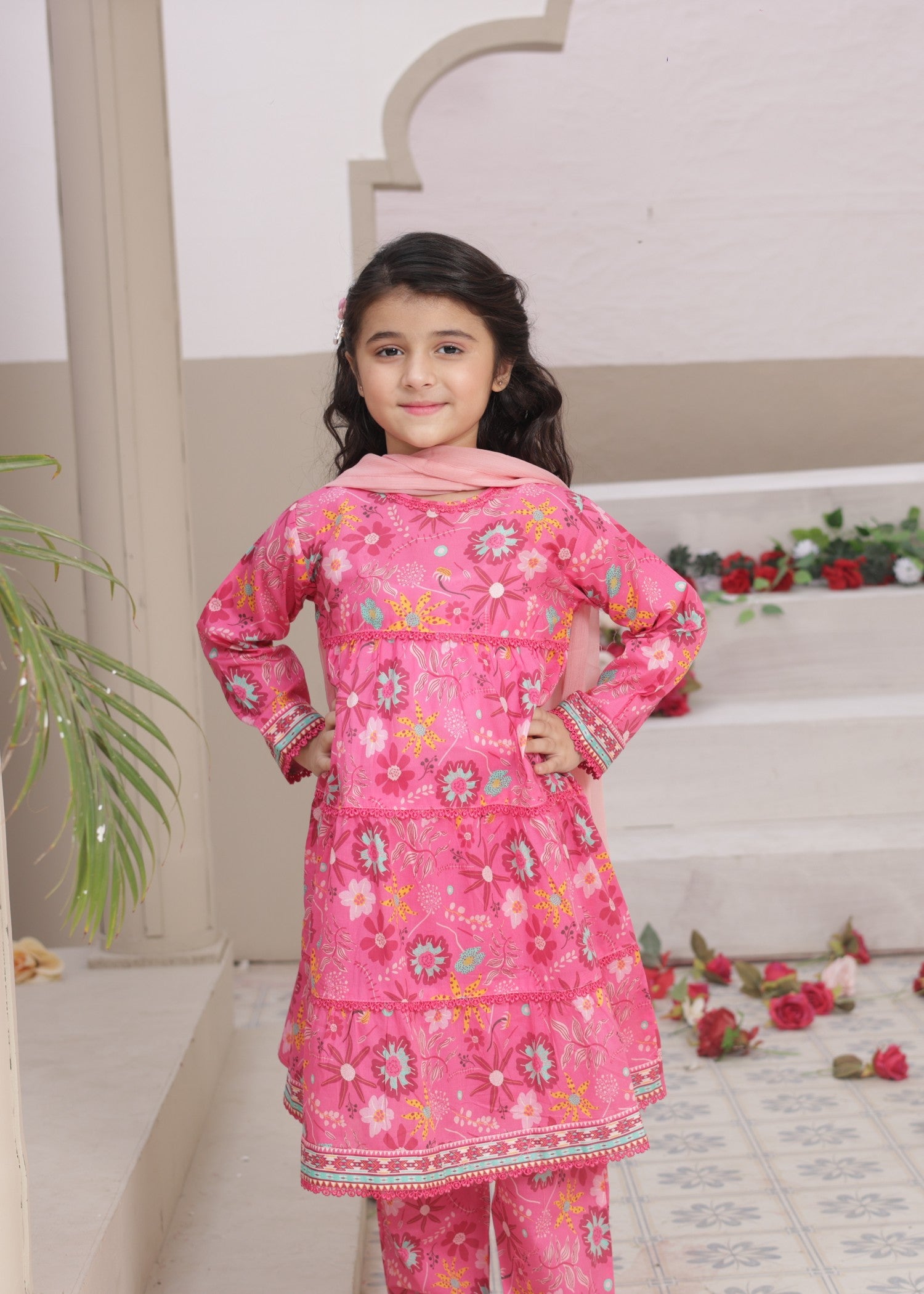lawn Pishwas in Bubblegum pink