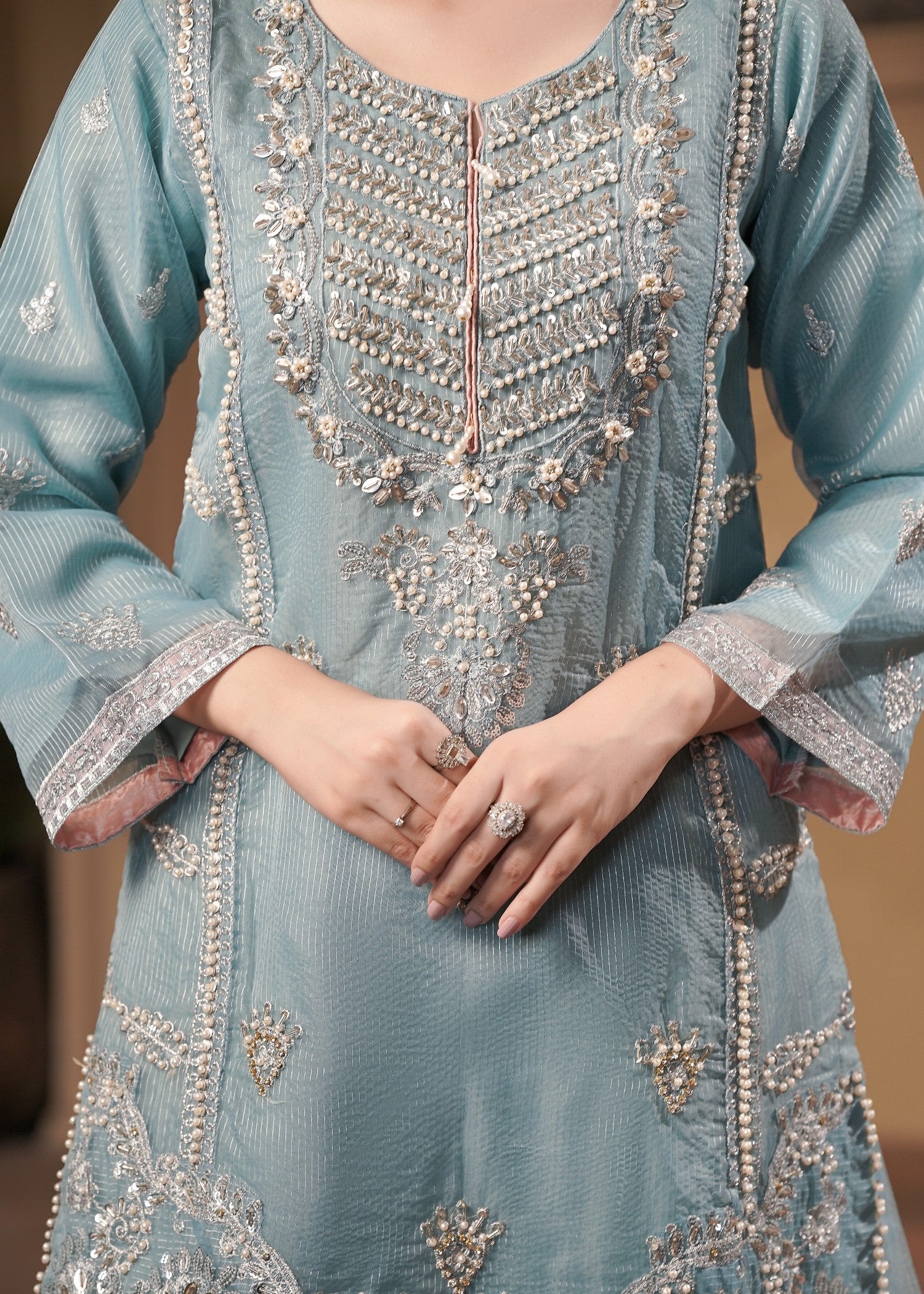 zari embroidered organza Sharara in Pastel green