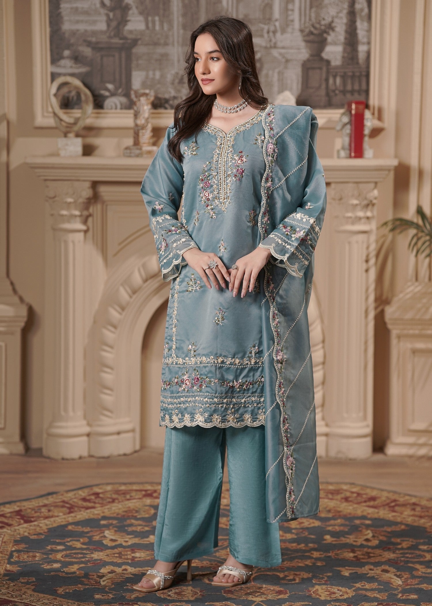 cotton net Kurta Set in Pastel green