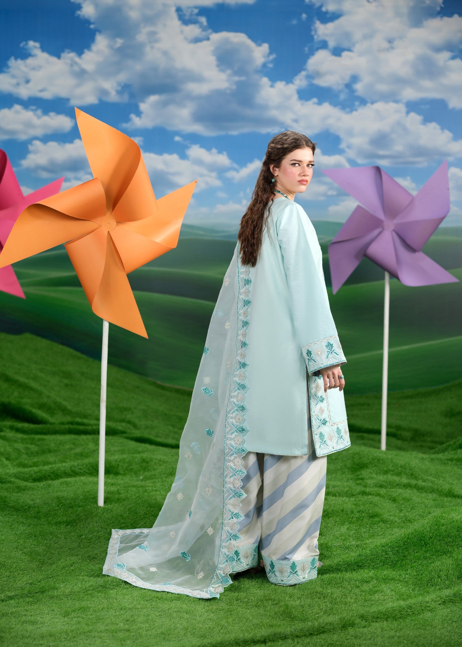 chikankari cotton Kurta Set in Sky