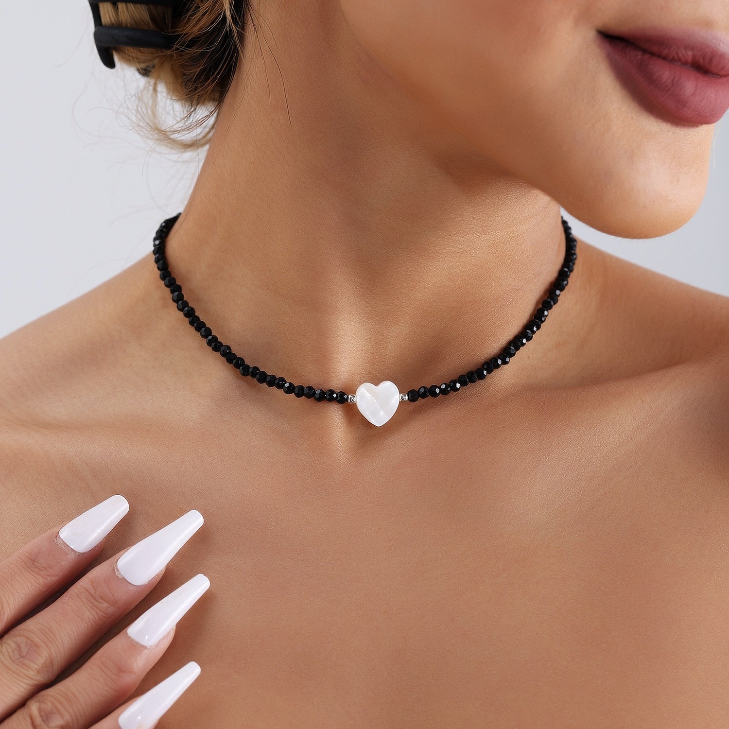Multilayer Beaded Bohemian Necklace with Heart & Cross Pendants
