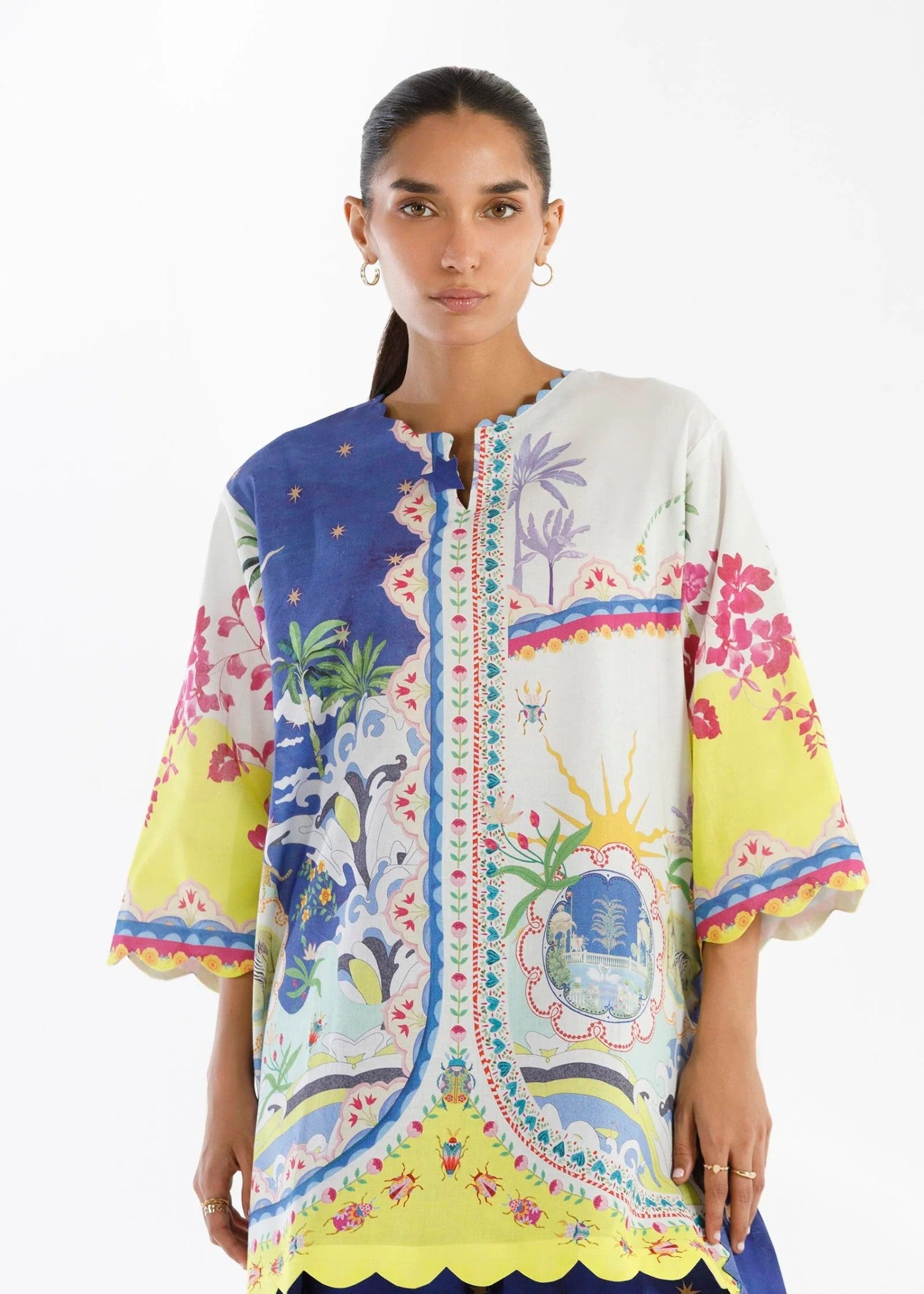 slub lawn Kurta Set in Blue