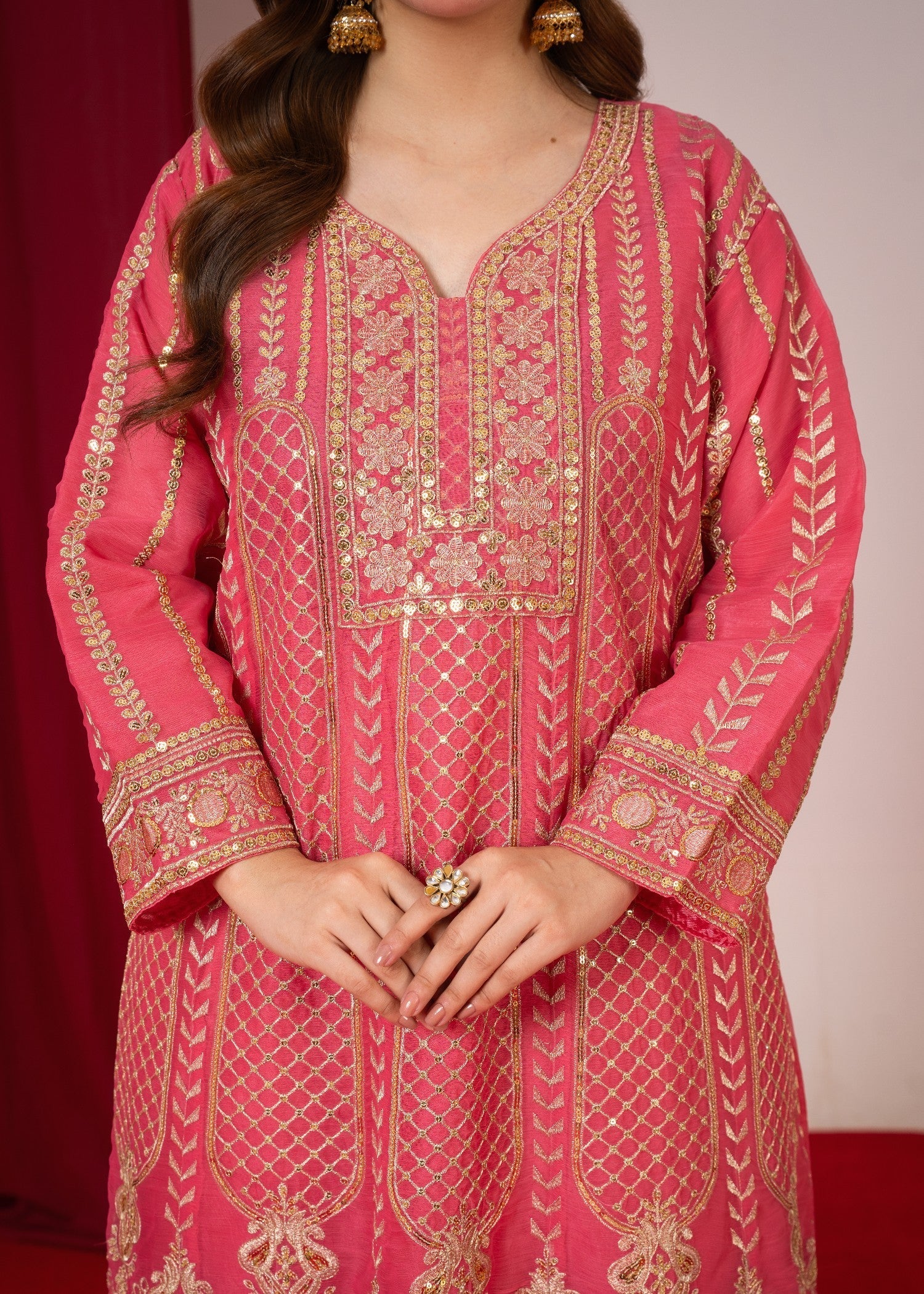 chiffon Gharara in Peach pink