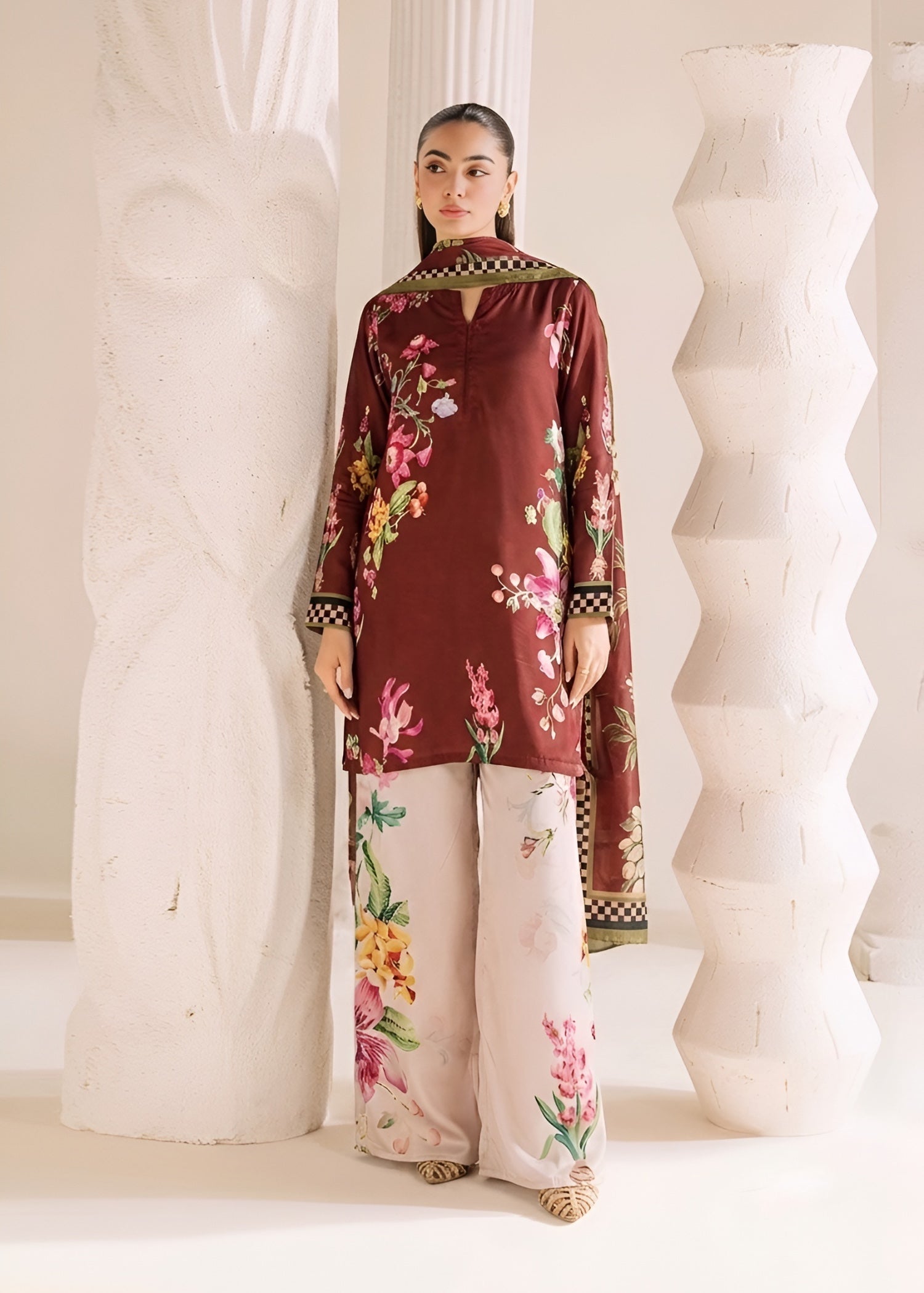 linen Kurta Set in Mahogany