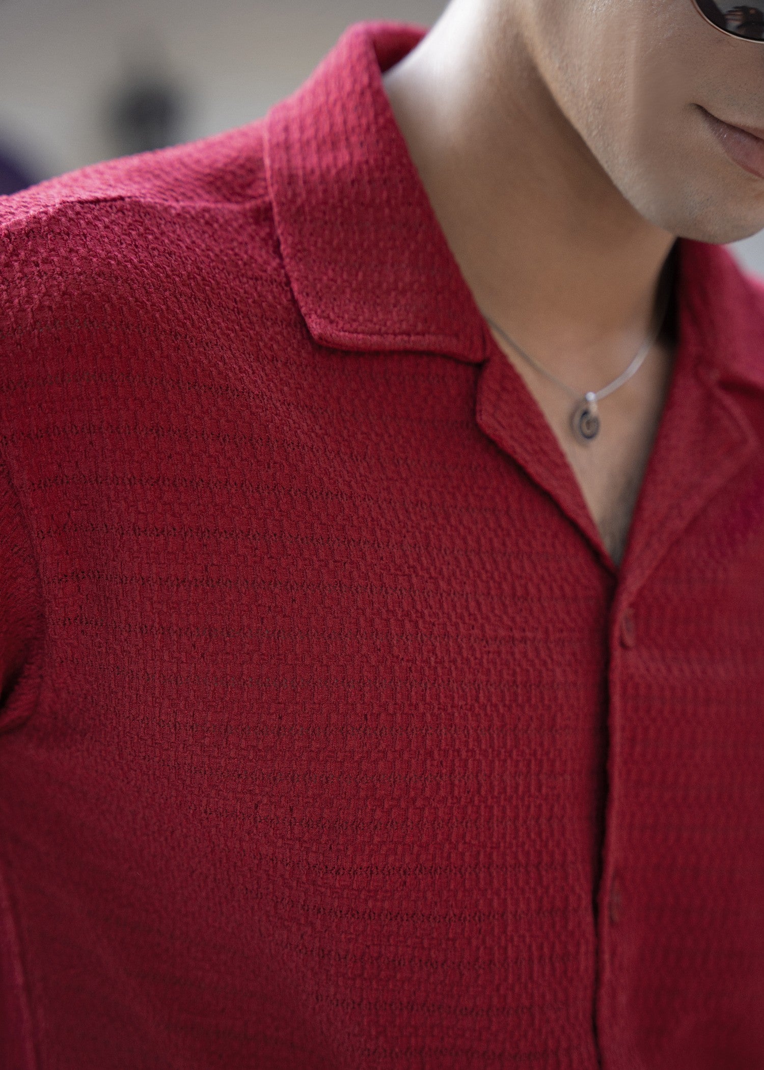 cotton Casual Shirt in Crimson, red