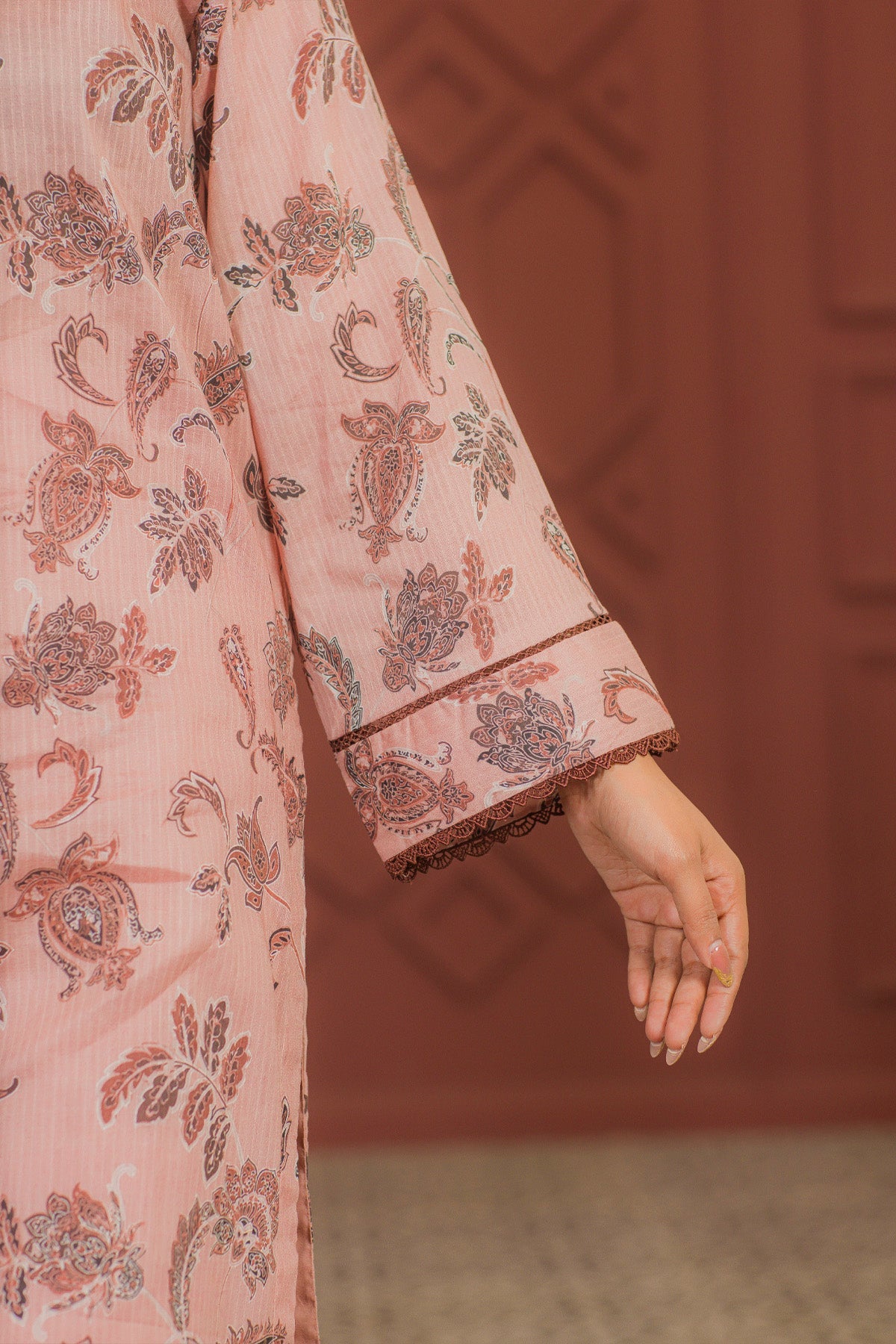 lawn voile Kurta Set in Peach pink