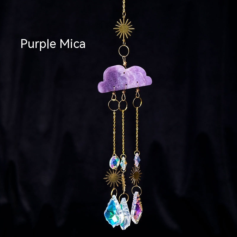 Natural Crystal Agate Cloud Sun Catcher Ornaments Window Sill Forest Garden Wind Chimes Color Lighting Pendant