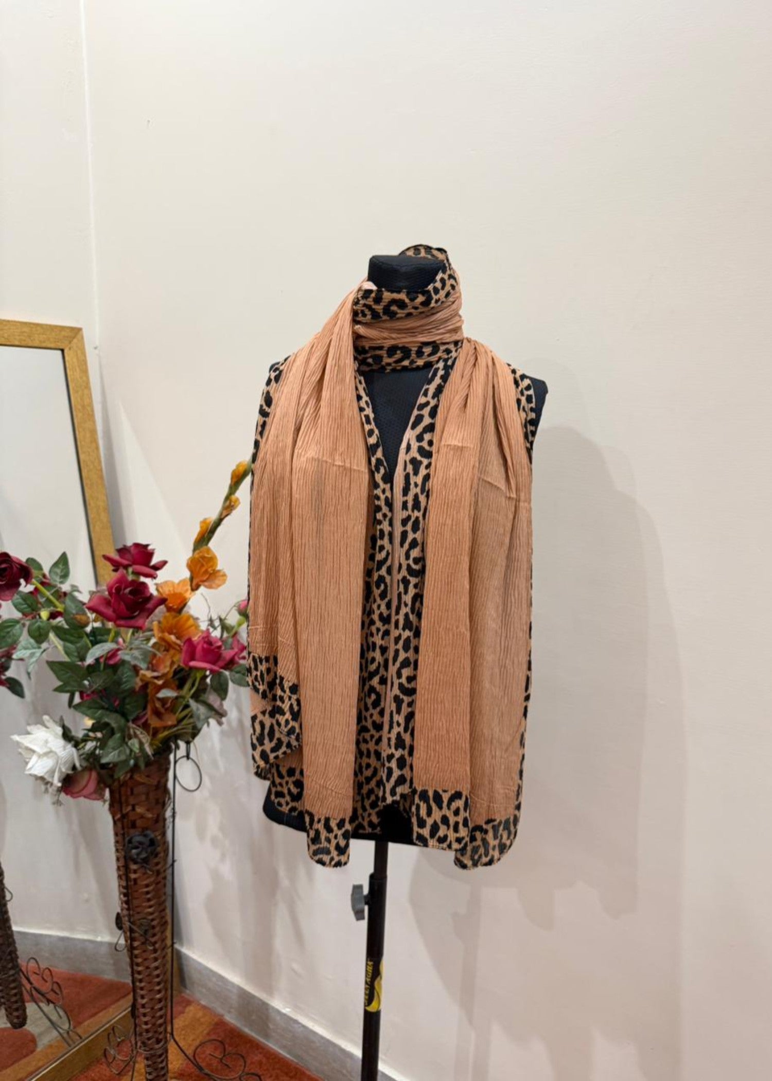 textured lawn Hijab in Sand brown