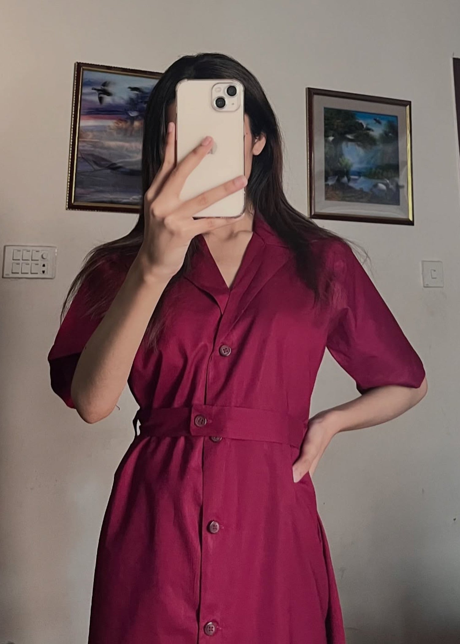 cotton Frock in Maroon
