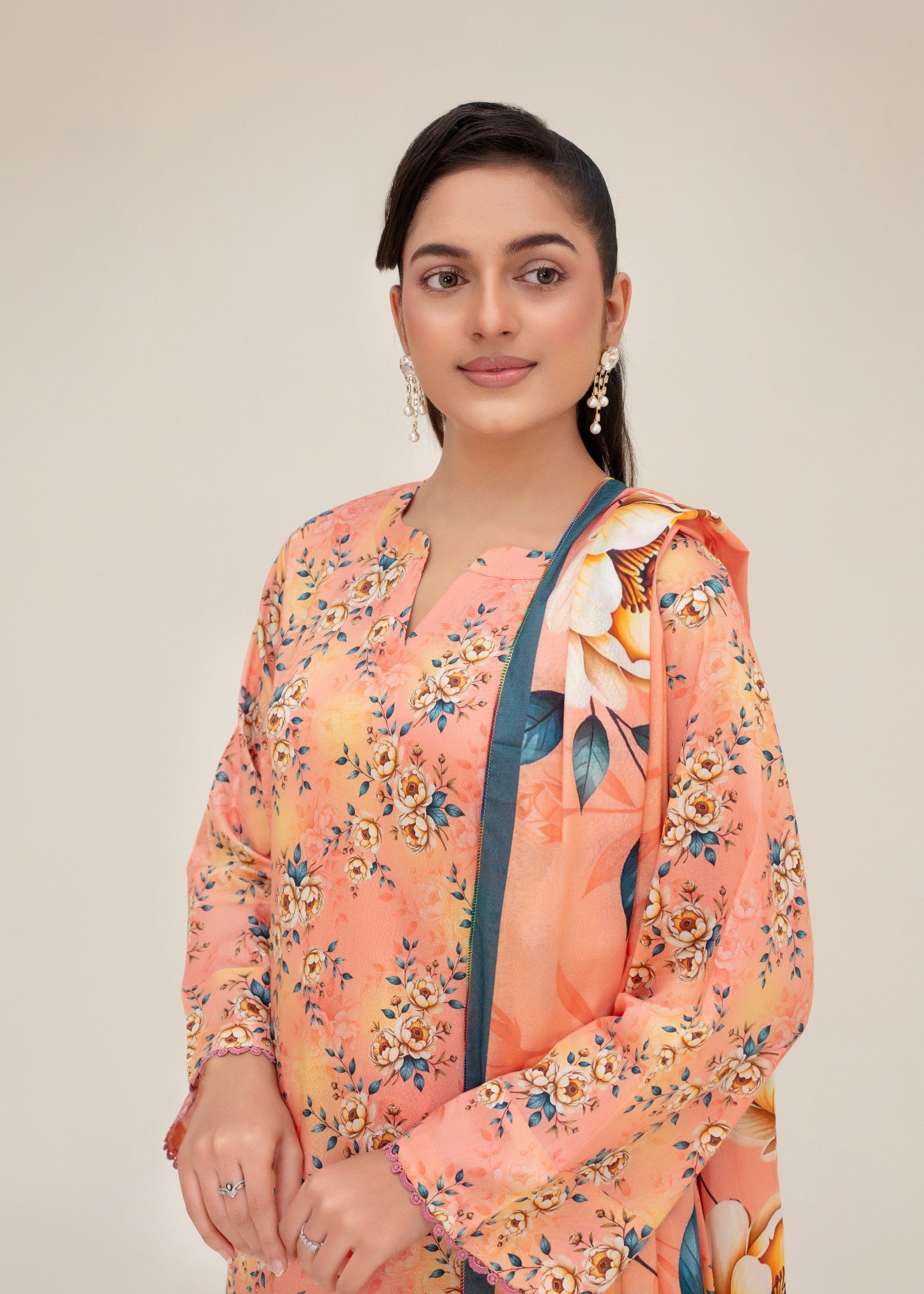 lawn Kurta Set in Peach pink