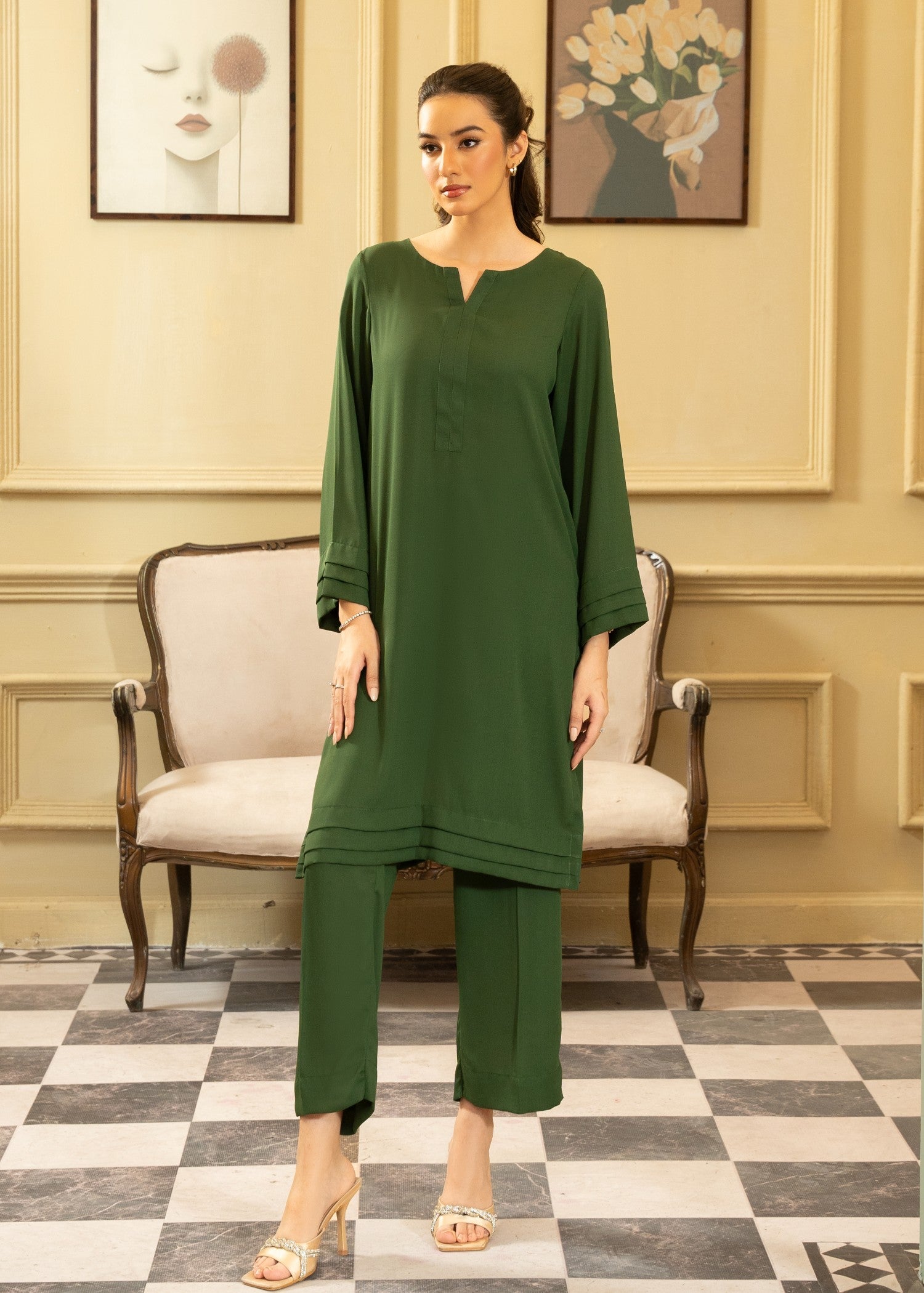 georgette Co Ord Sets in Dark green