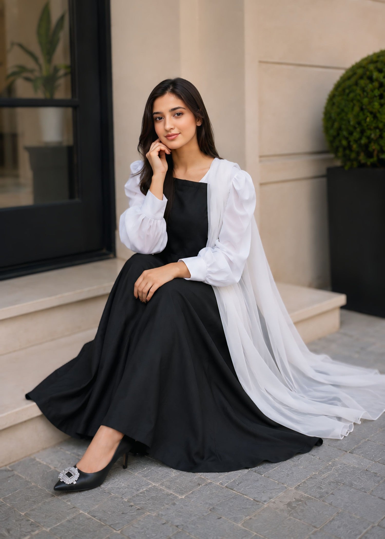 crepe georgette Maxi in Black