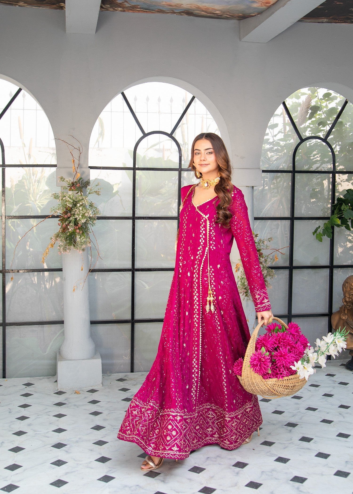 chiffon Angrakha in Magenta