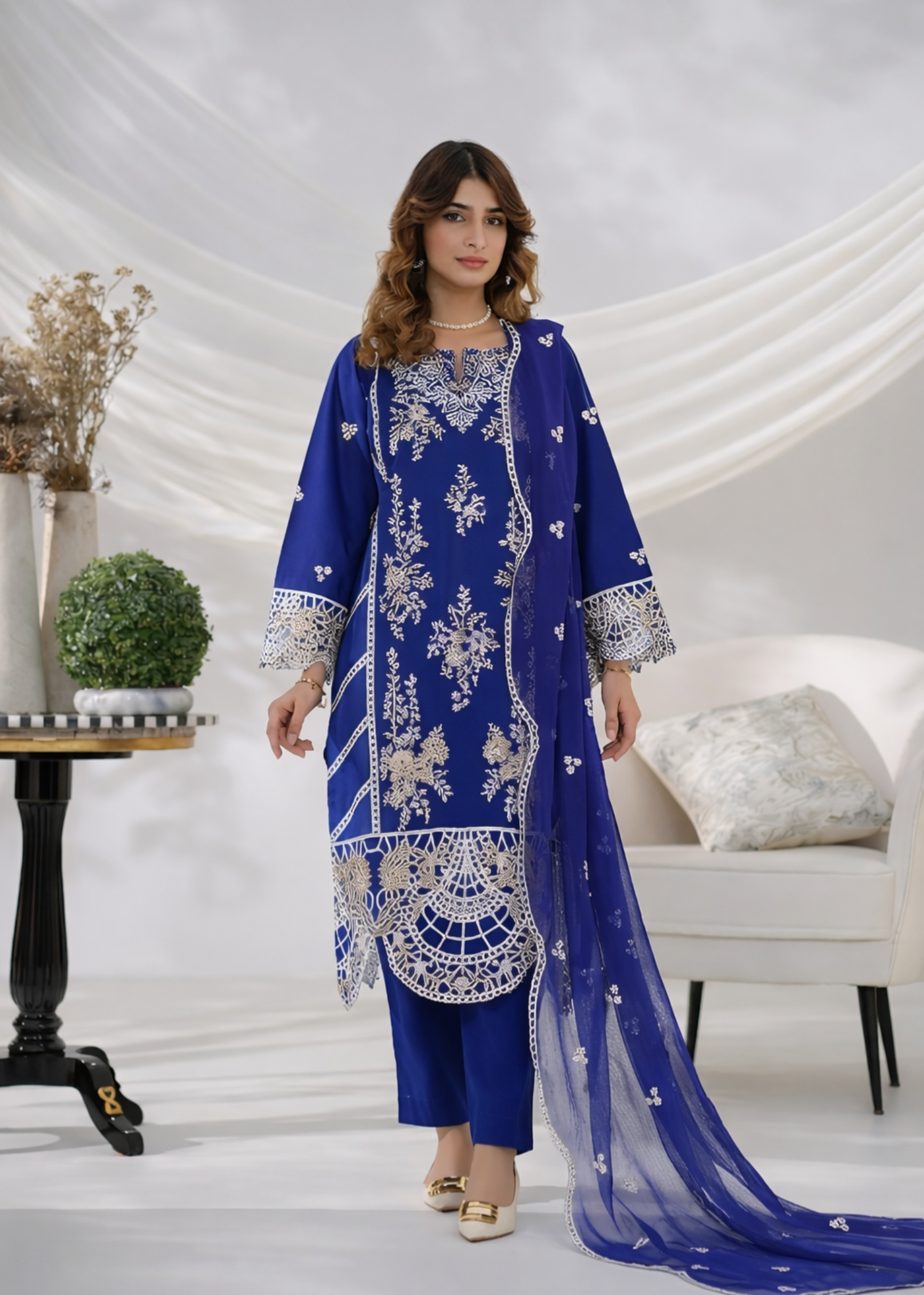 cotton viscose Kurta Set in Midnight blue