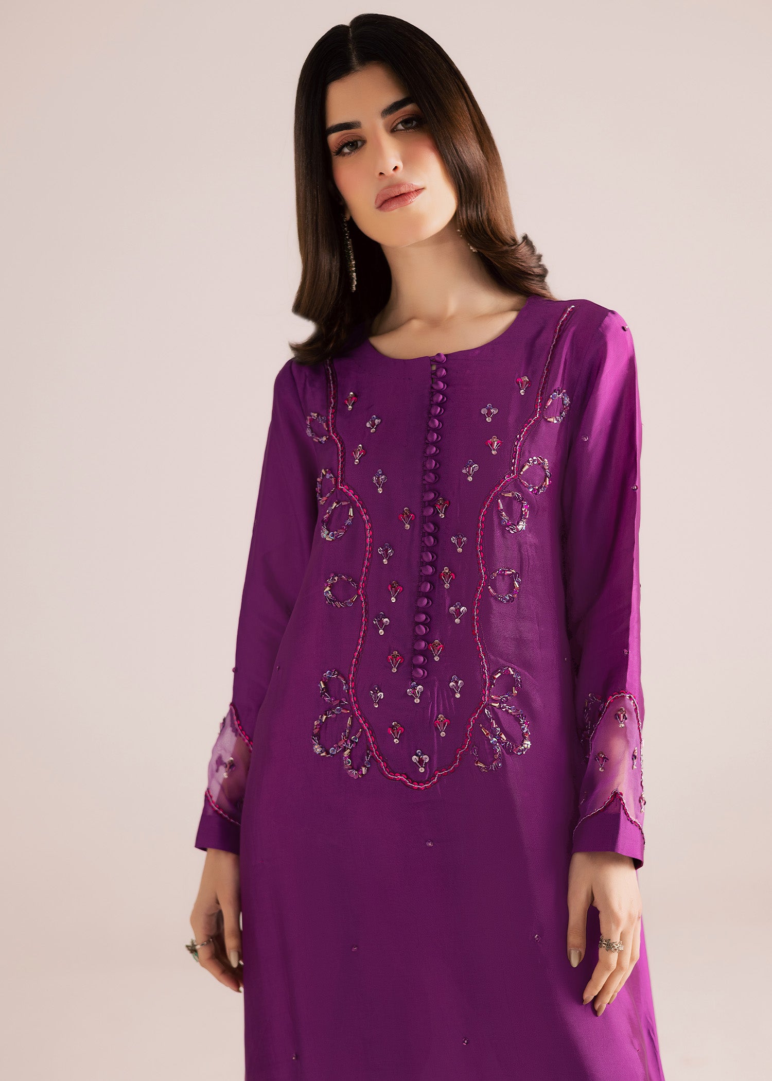 tussar silk Kaftan in Purple