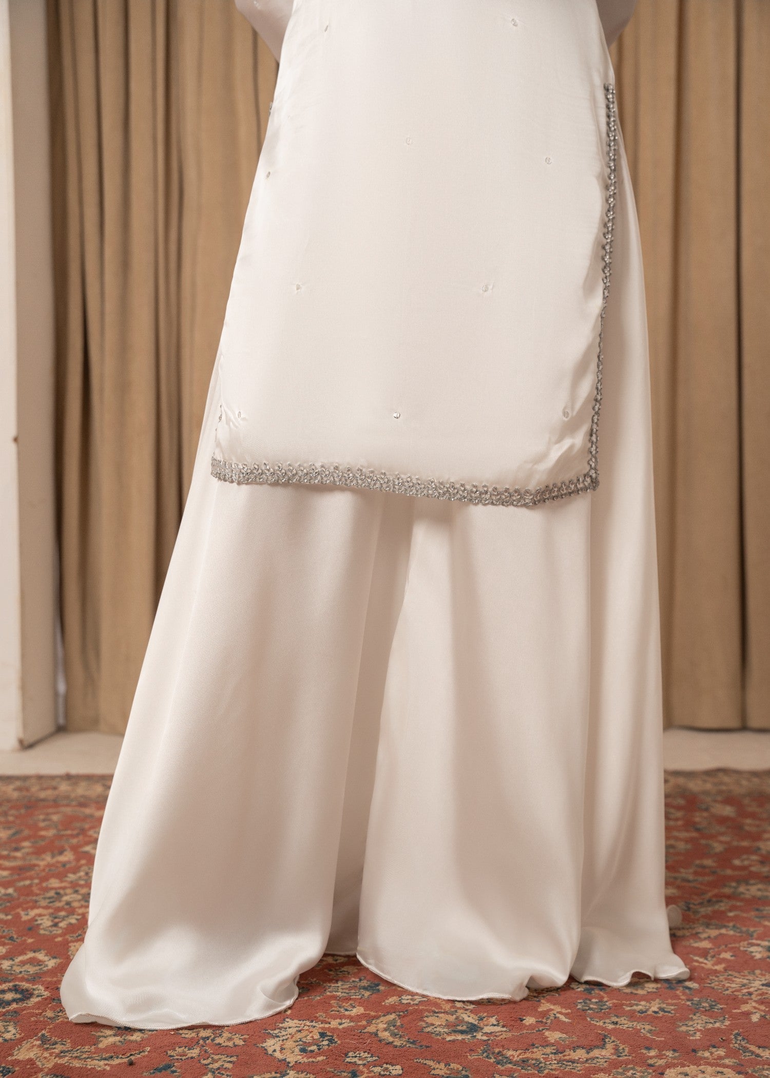poly silk Sharara in White