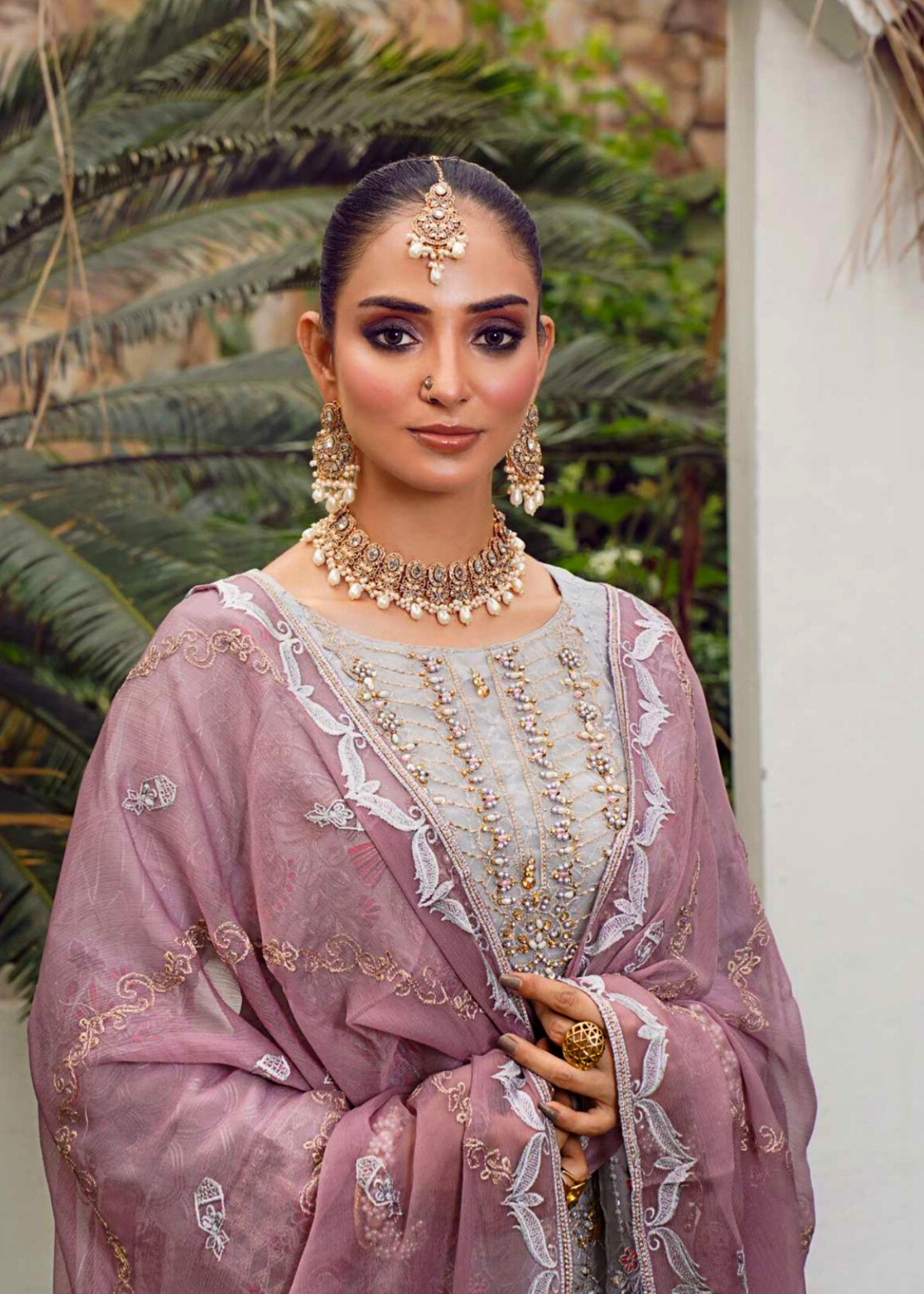 organza Kurta Set in Light grey