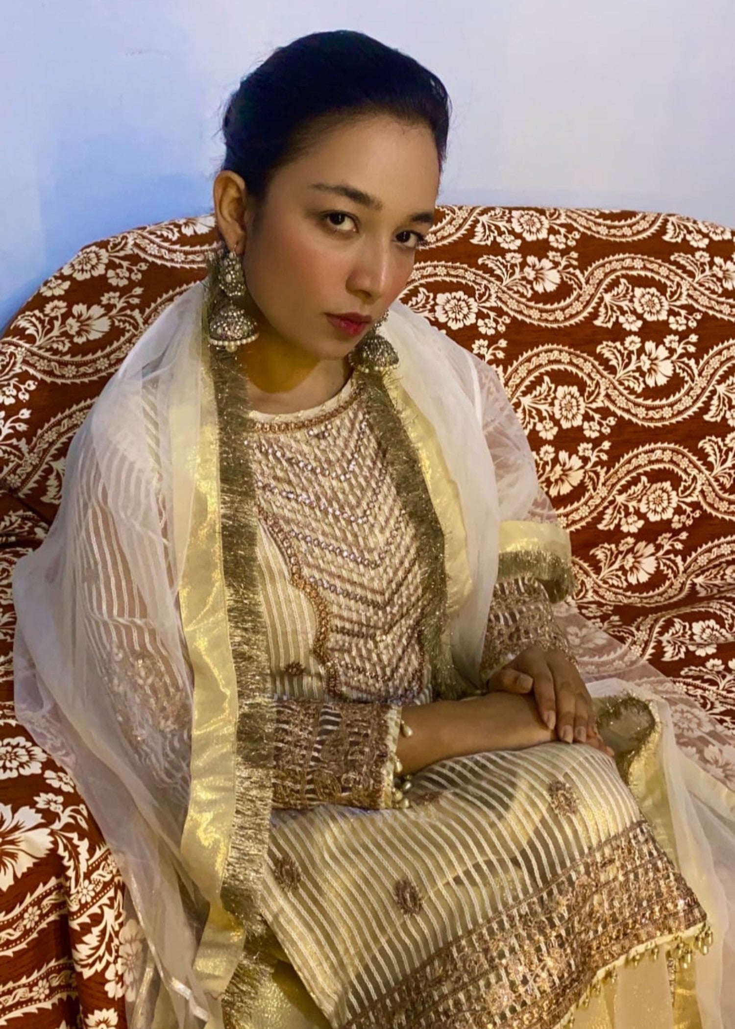 zari organza Kurta Set in Mari gold