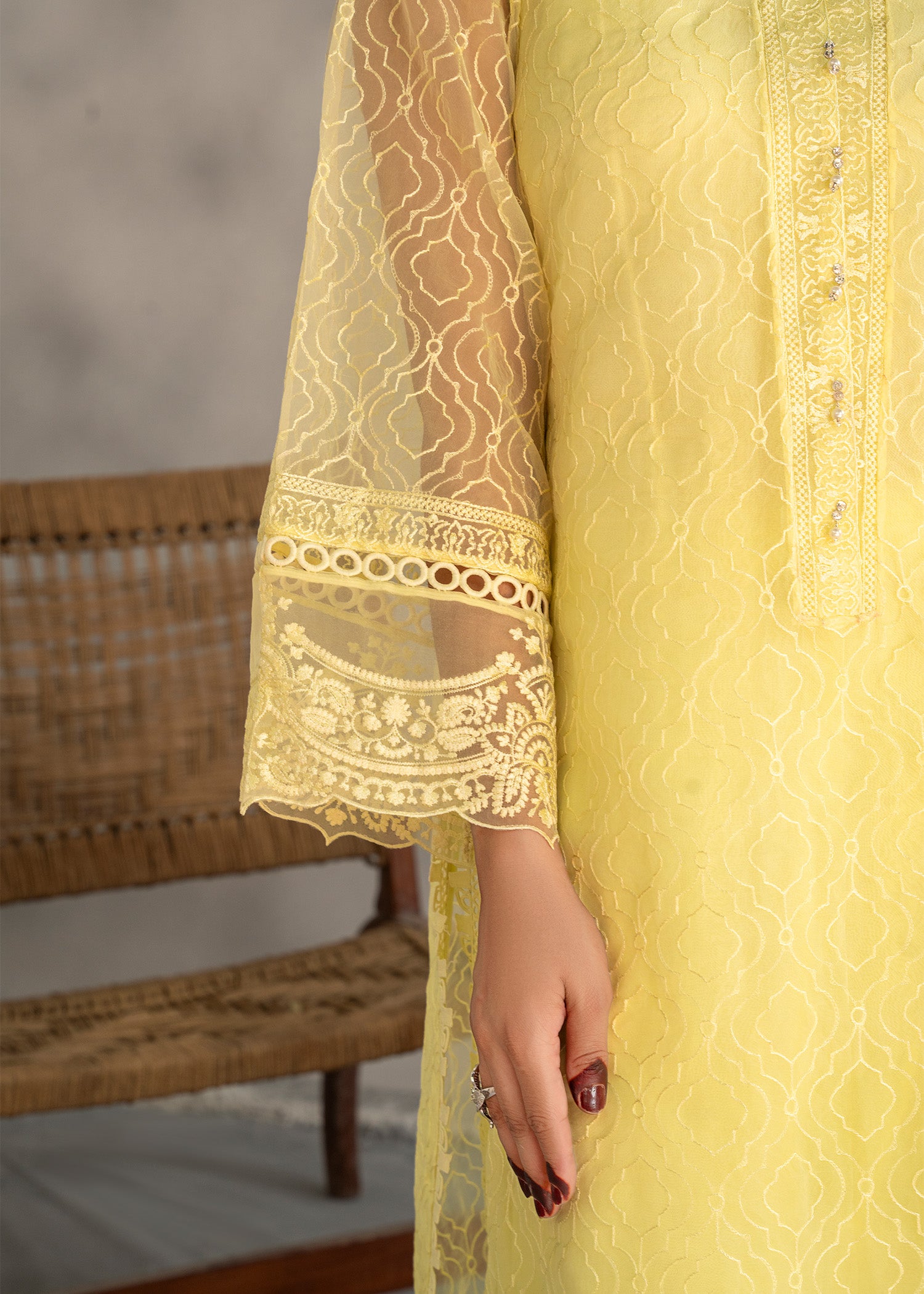organza Kurta Set in Yellow