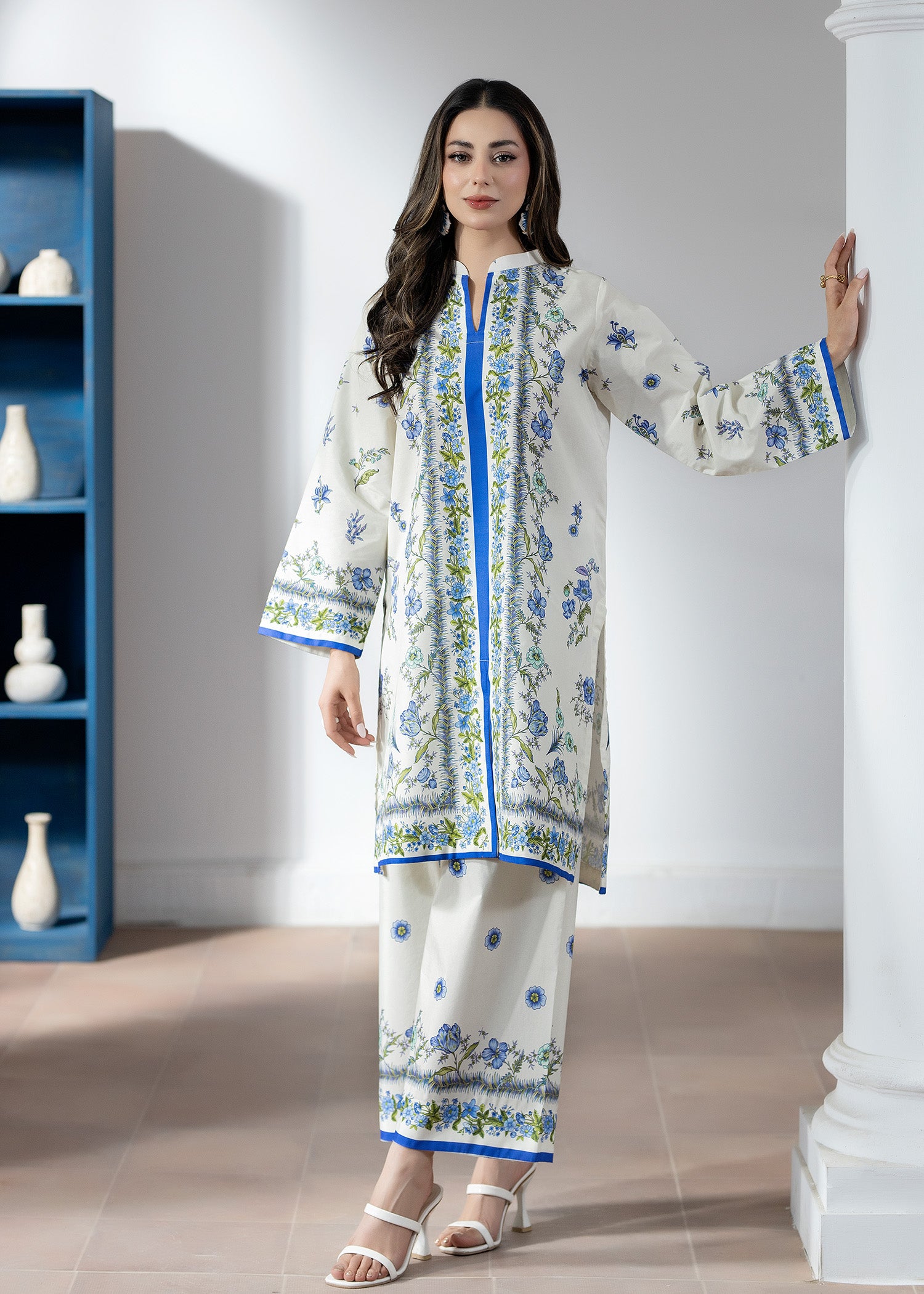 silk finish lawn Co Ord Sets in Off-white
