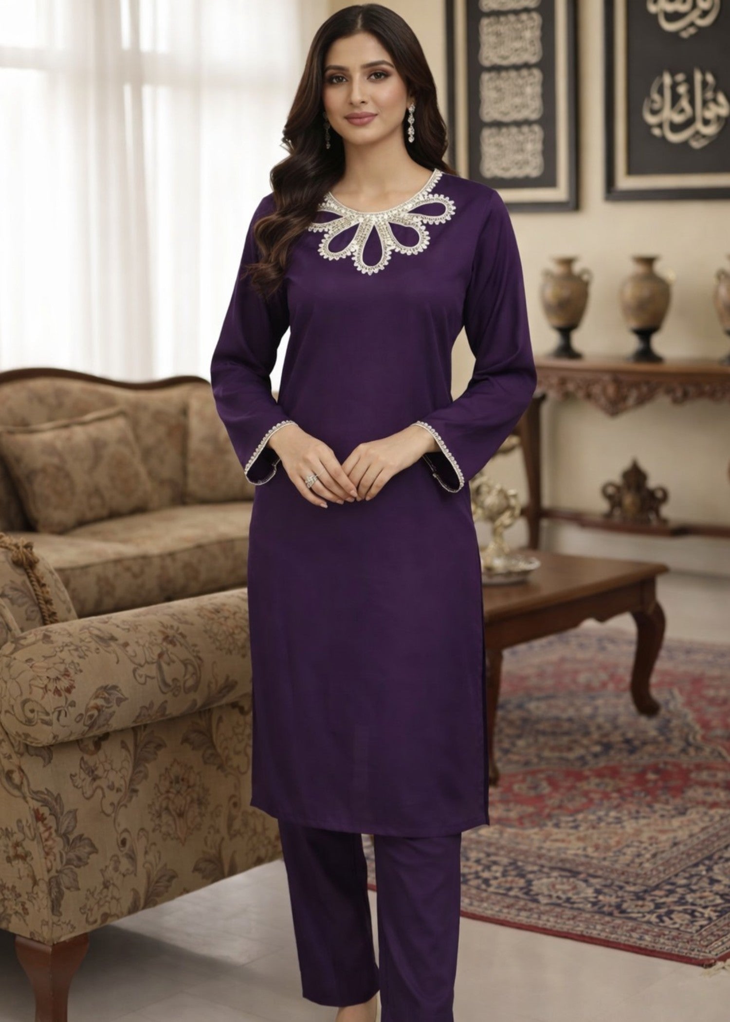 georgette Kurta Set in Purple