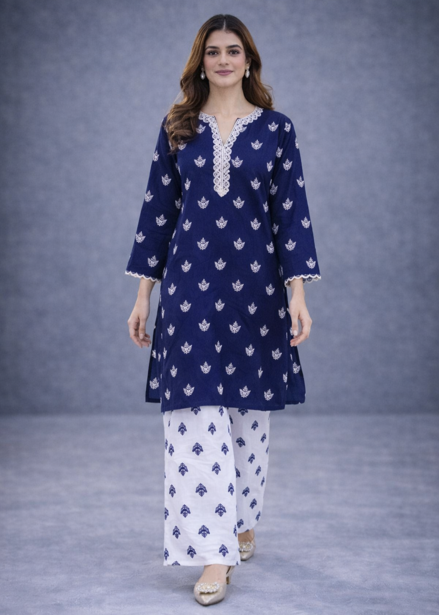 linen Co Ord Sets in White, navy blue