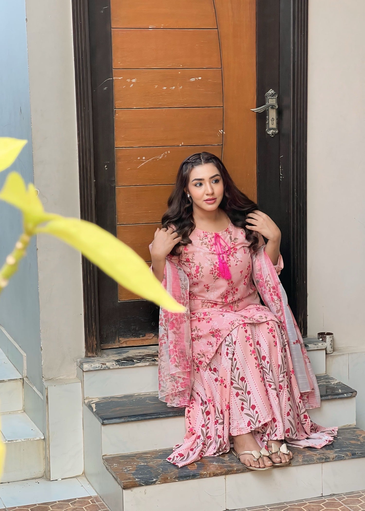 swiss lawn Sharara in Baby pink