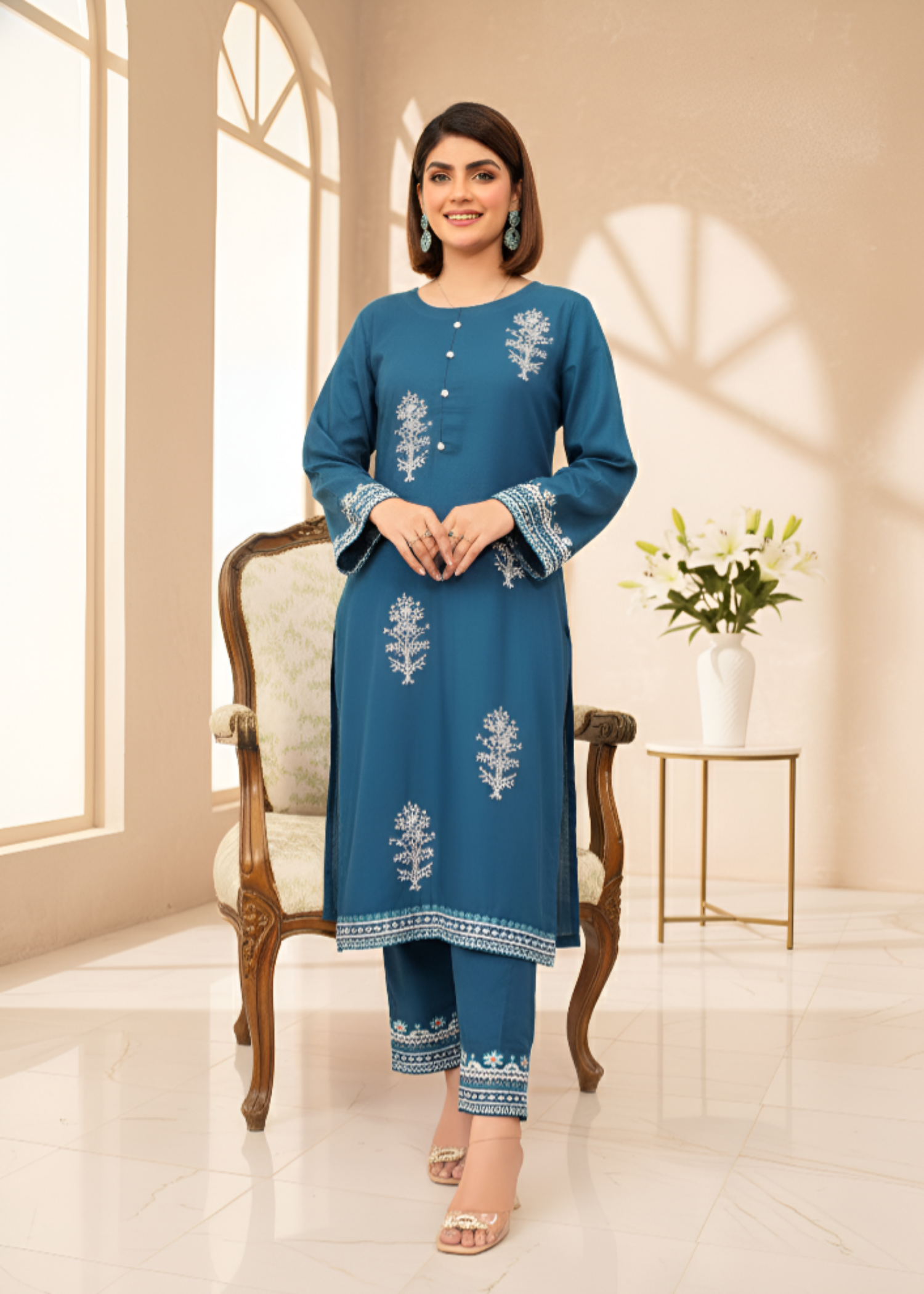 linen Kurta Set in Teal