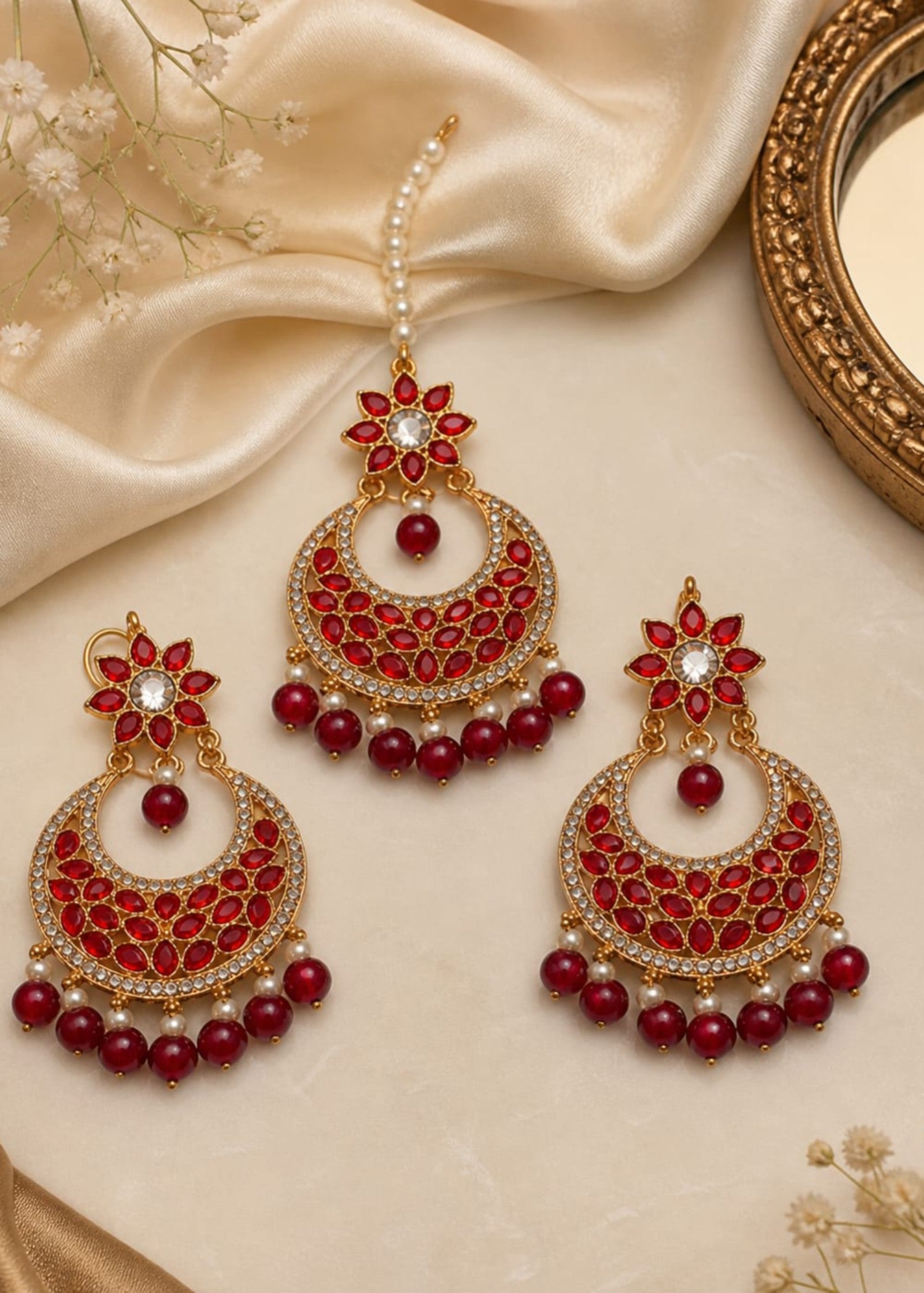 Jewelry Set in Red, gold Color by - Trendy Women Jewelry Set NMB7262