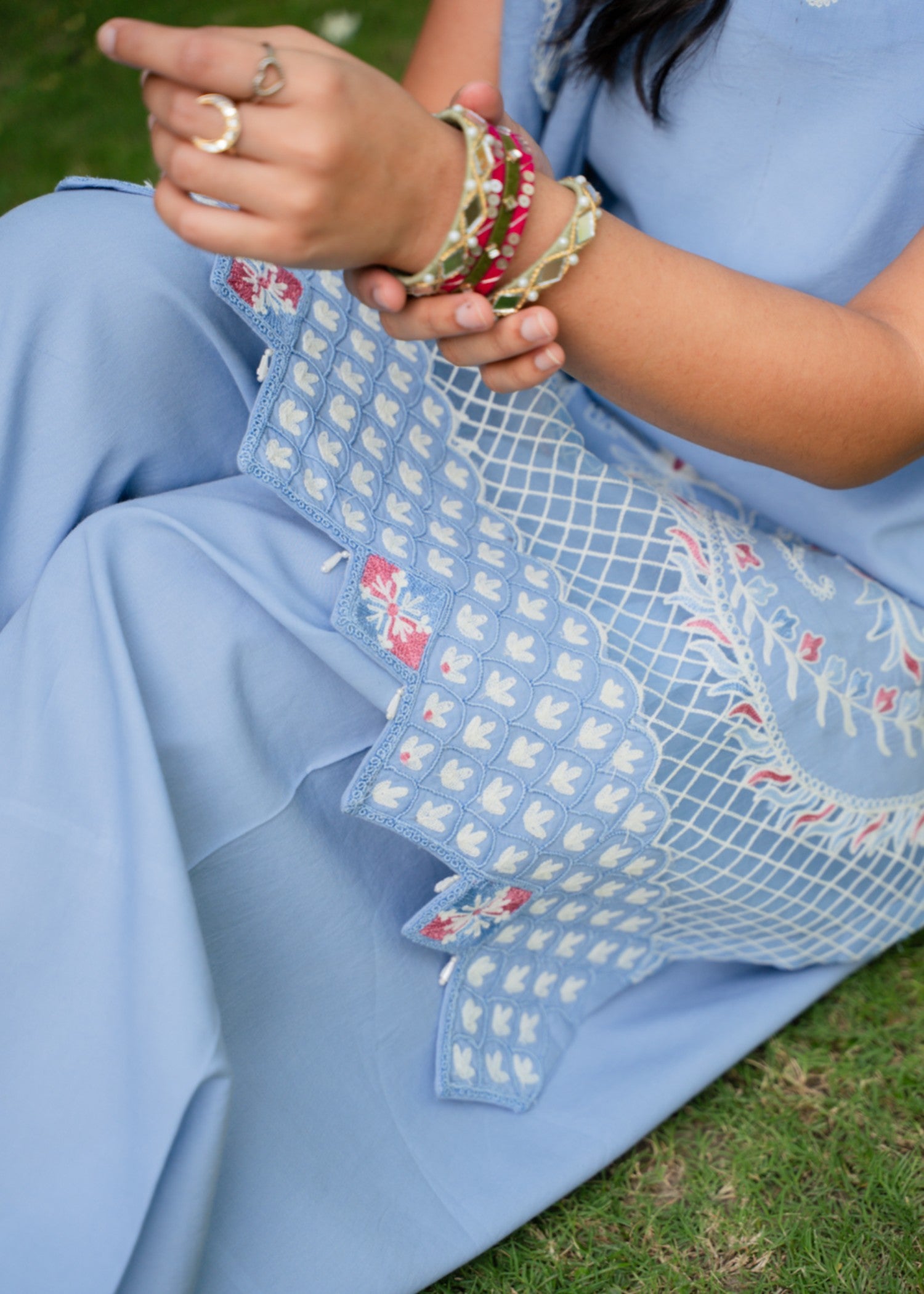 lawn cotton Kurta Set in Sky blue