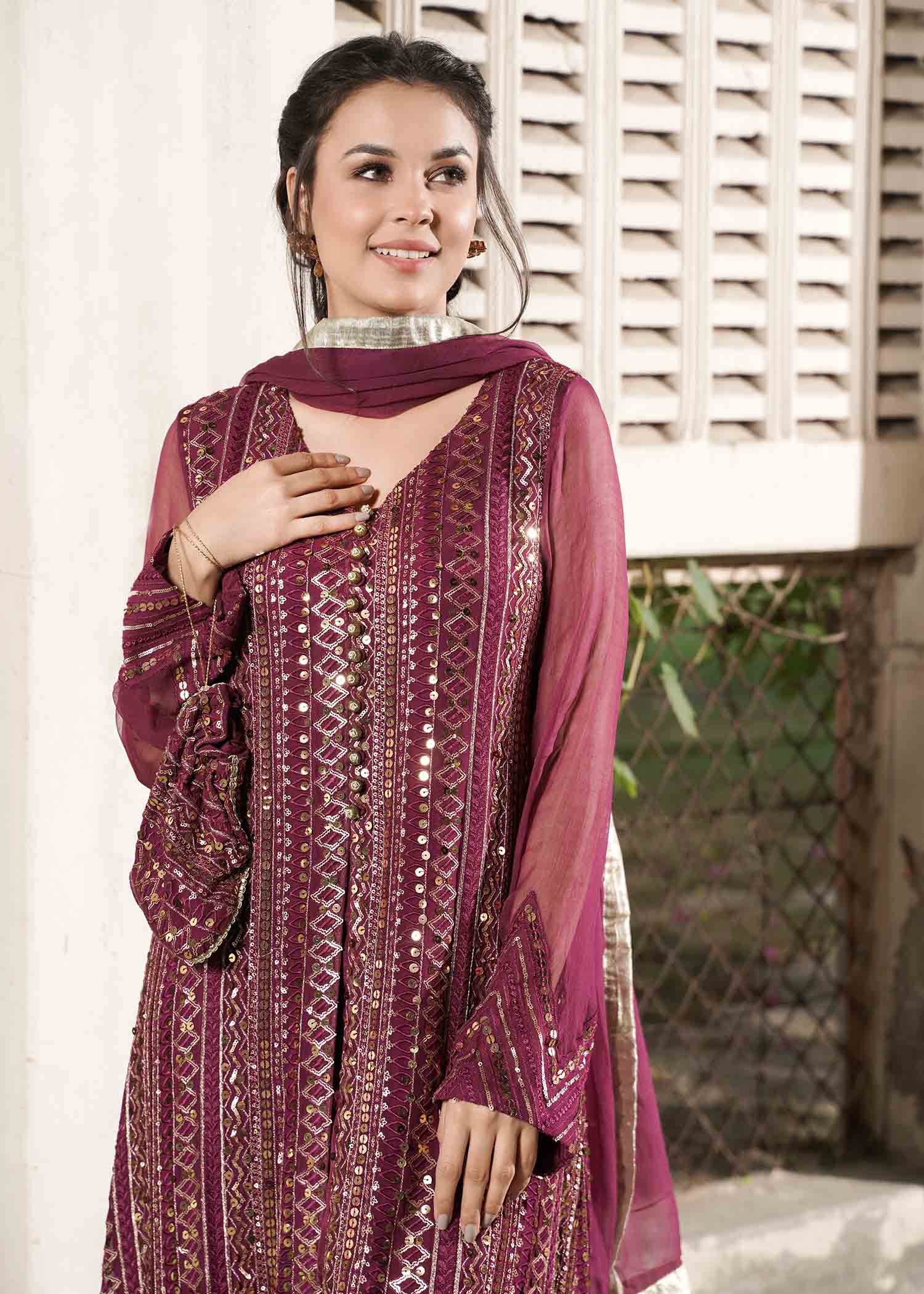 chiffon Gown in Plum