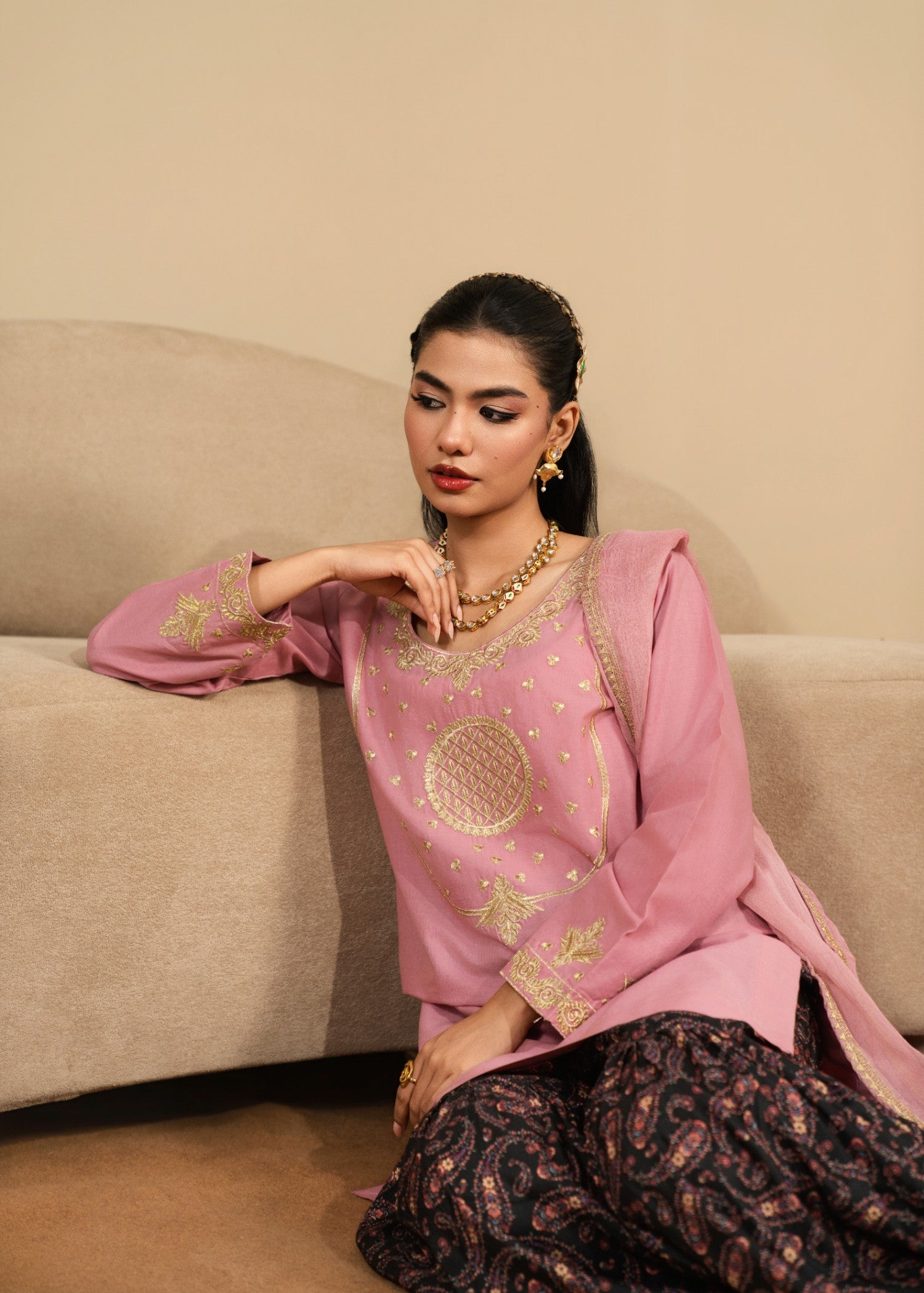 cotton Gharara in Tea rose pink