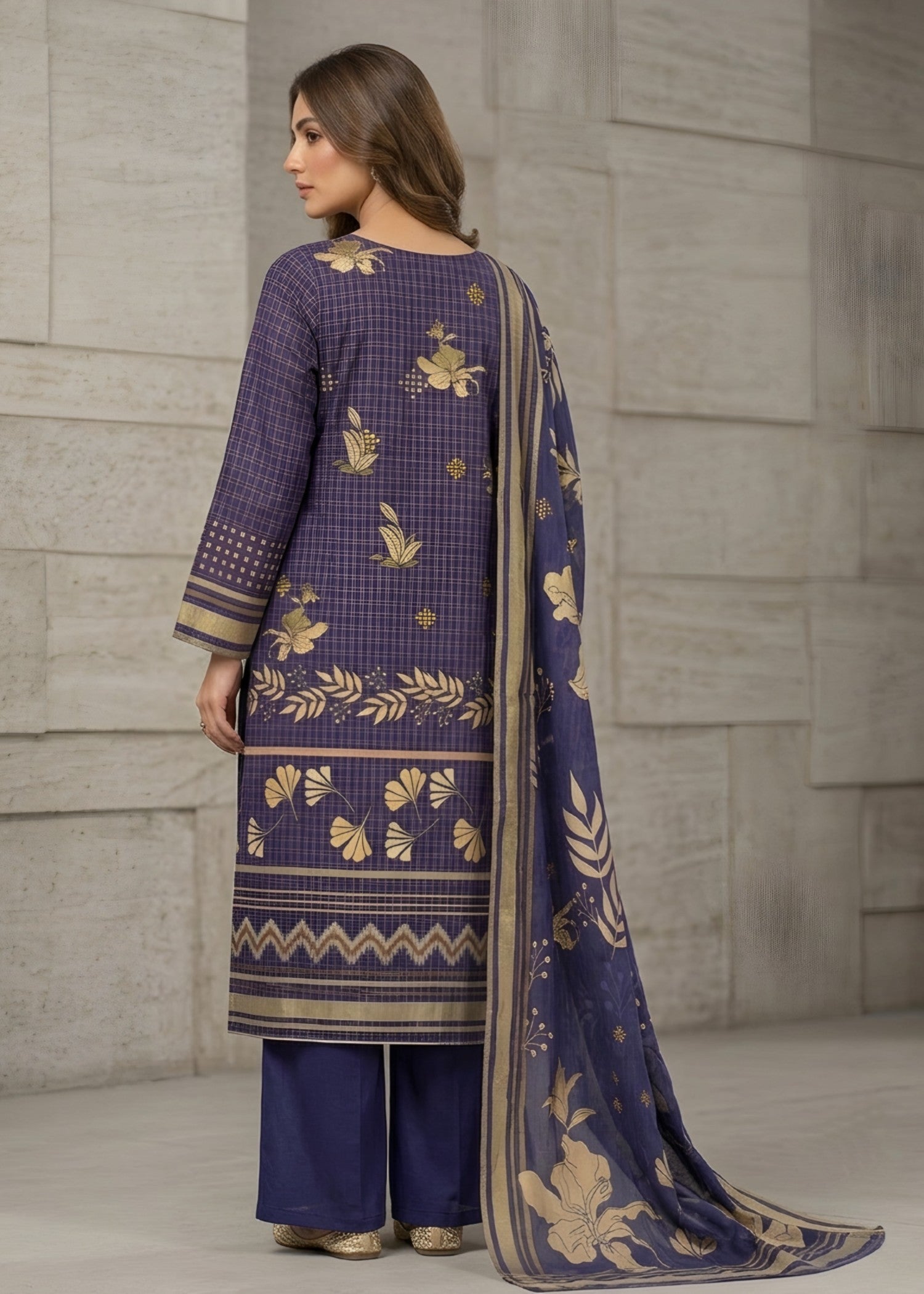 khaddar Unstitched in Navy blue